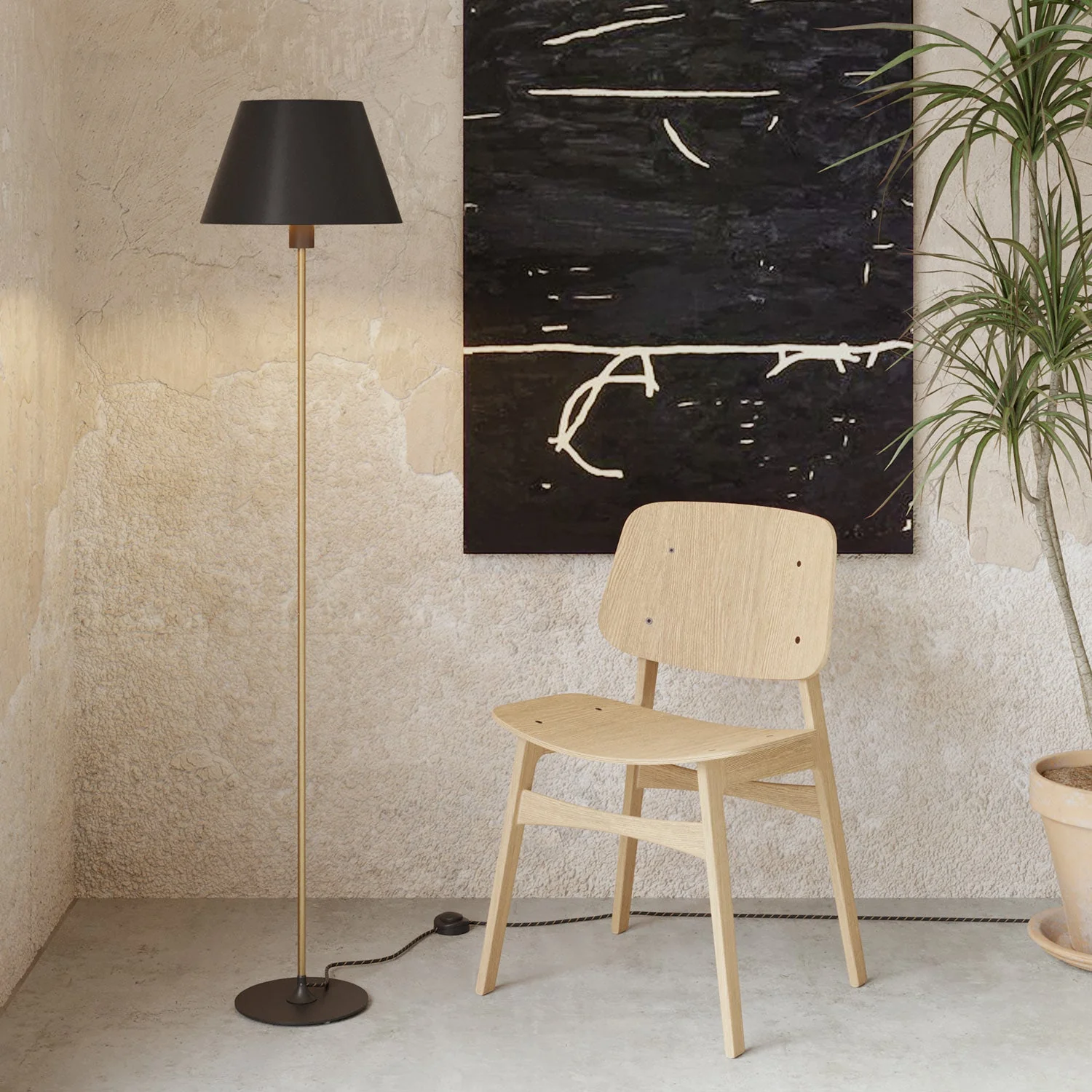 MAG-Y floor lamp with round metal base, Impero M lampshade, and UK plug - Black - Image 2