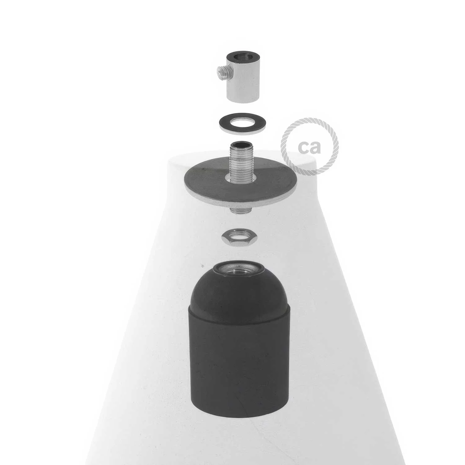 Funnel cement lampshade for pendant light, with cable clamp and E26 socket - Dark cement - Image 4