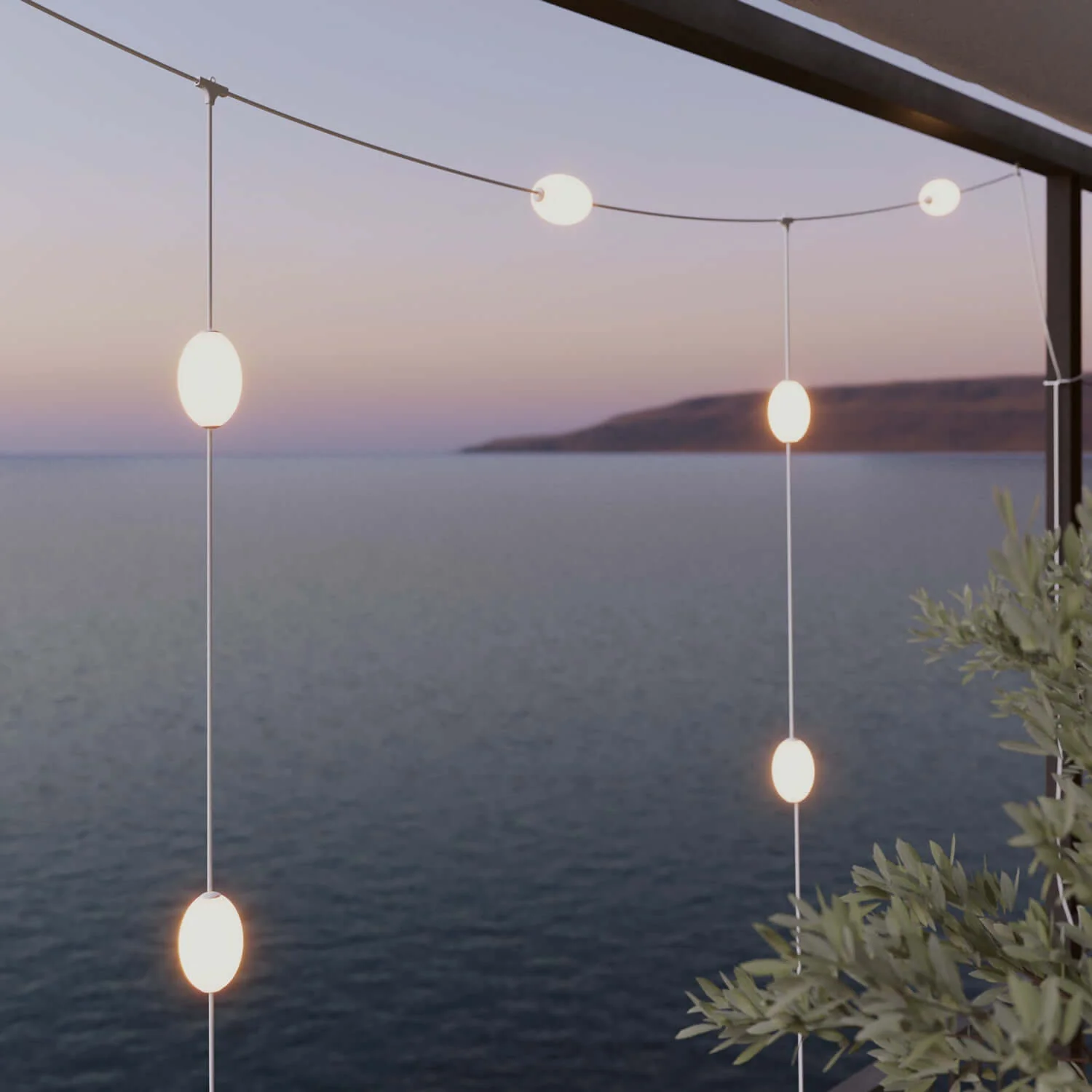 GRID outdoor string light, 7 light points, IP67, Sand White - Marina GRID - Image 3