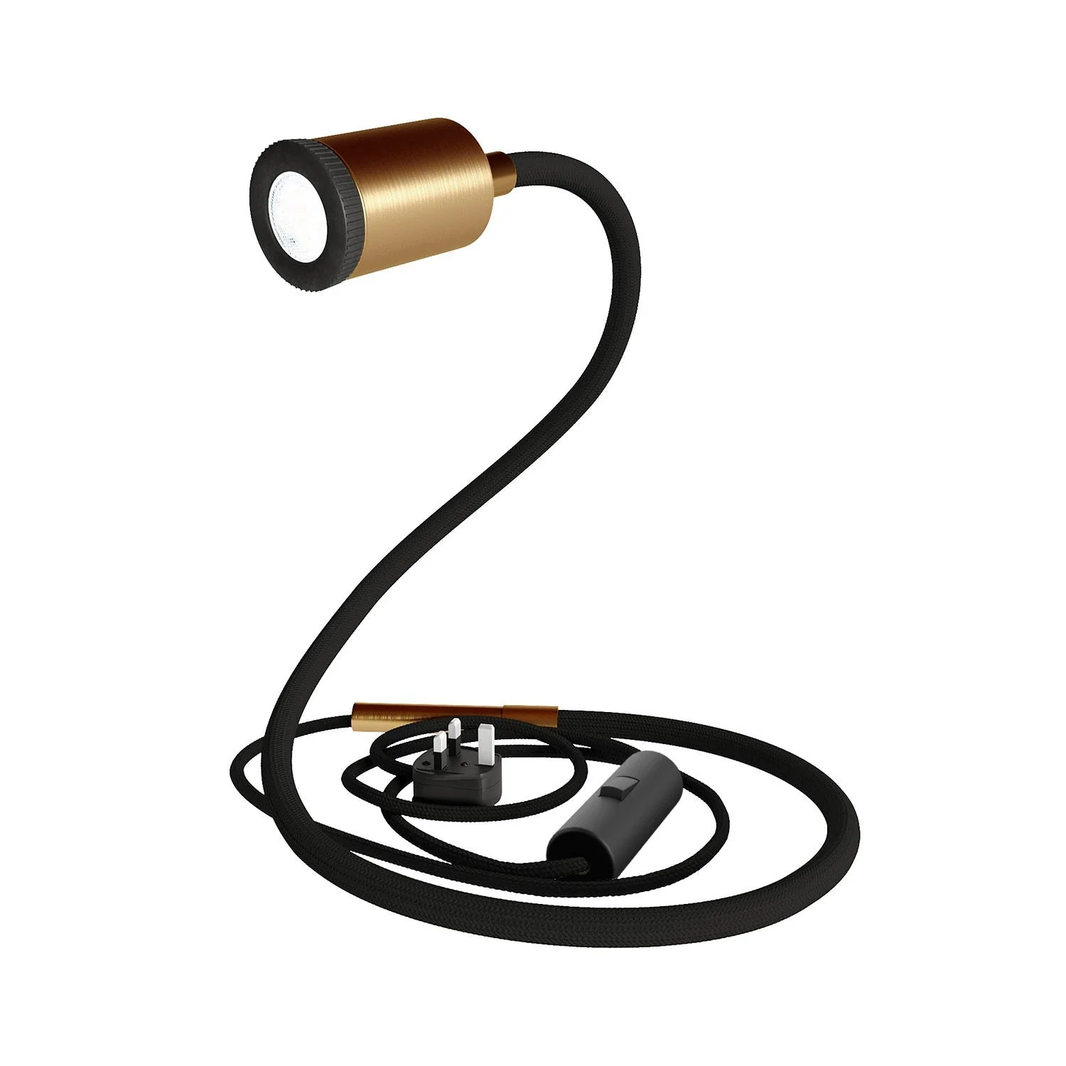 GU1d-one Adjustable lamp without base with mini LED spotlight and UK plug - Satin bronze
