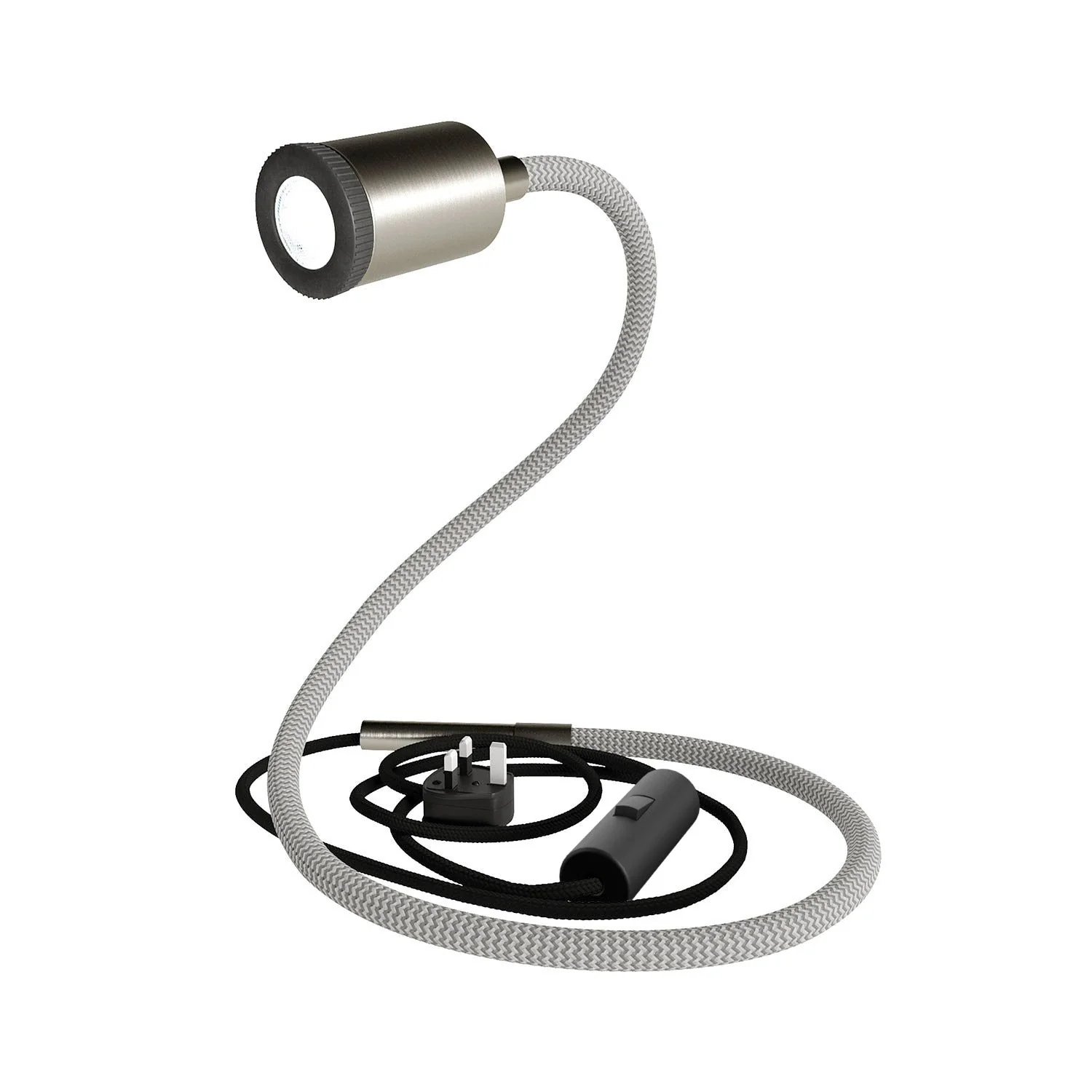 GU1d-one Adjustable lamp without base with mini LED spotlight and UK plug - Satin titanium