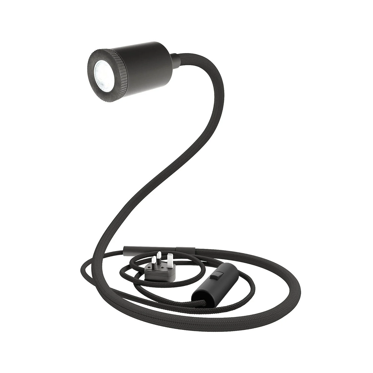 GU1d-one Adjustable lamp without base with mini LED spotlight and UK plug - Black