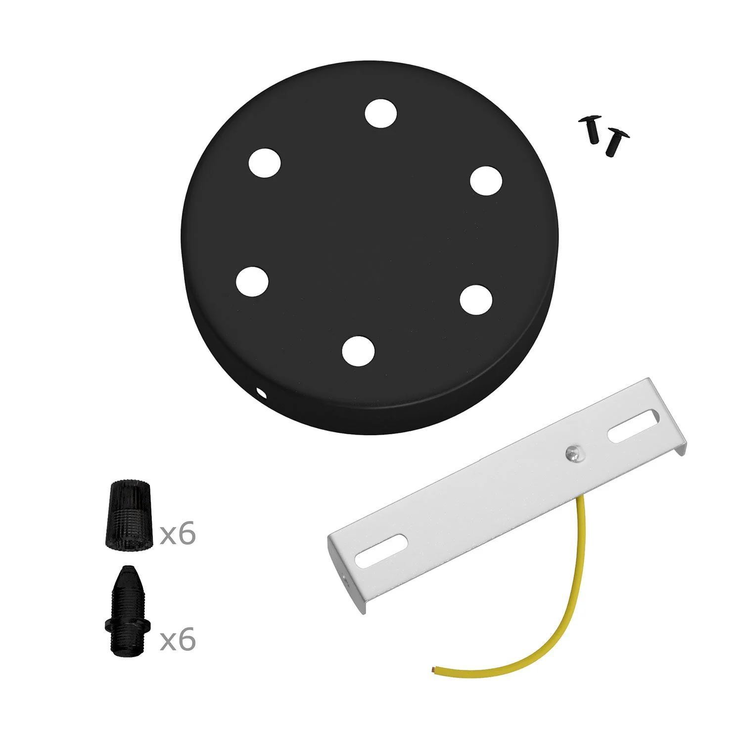 Cylindrical metal ceiling canopy kit with 6 holes - Black - Image 3