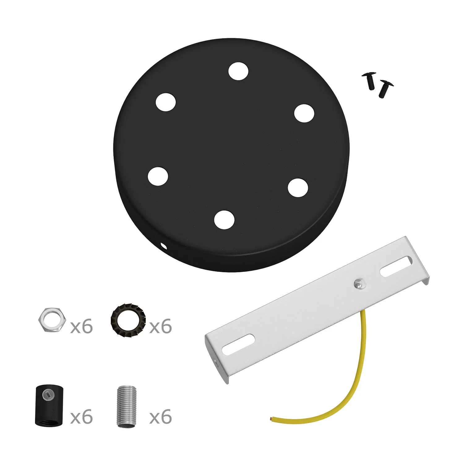 Cylindrical metal ceiling canopy kit with 6 holes - Black - Image 6