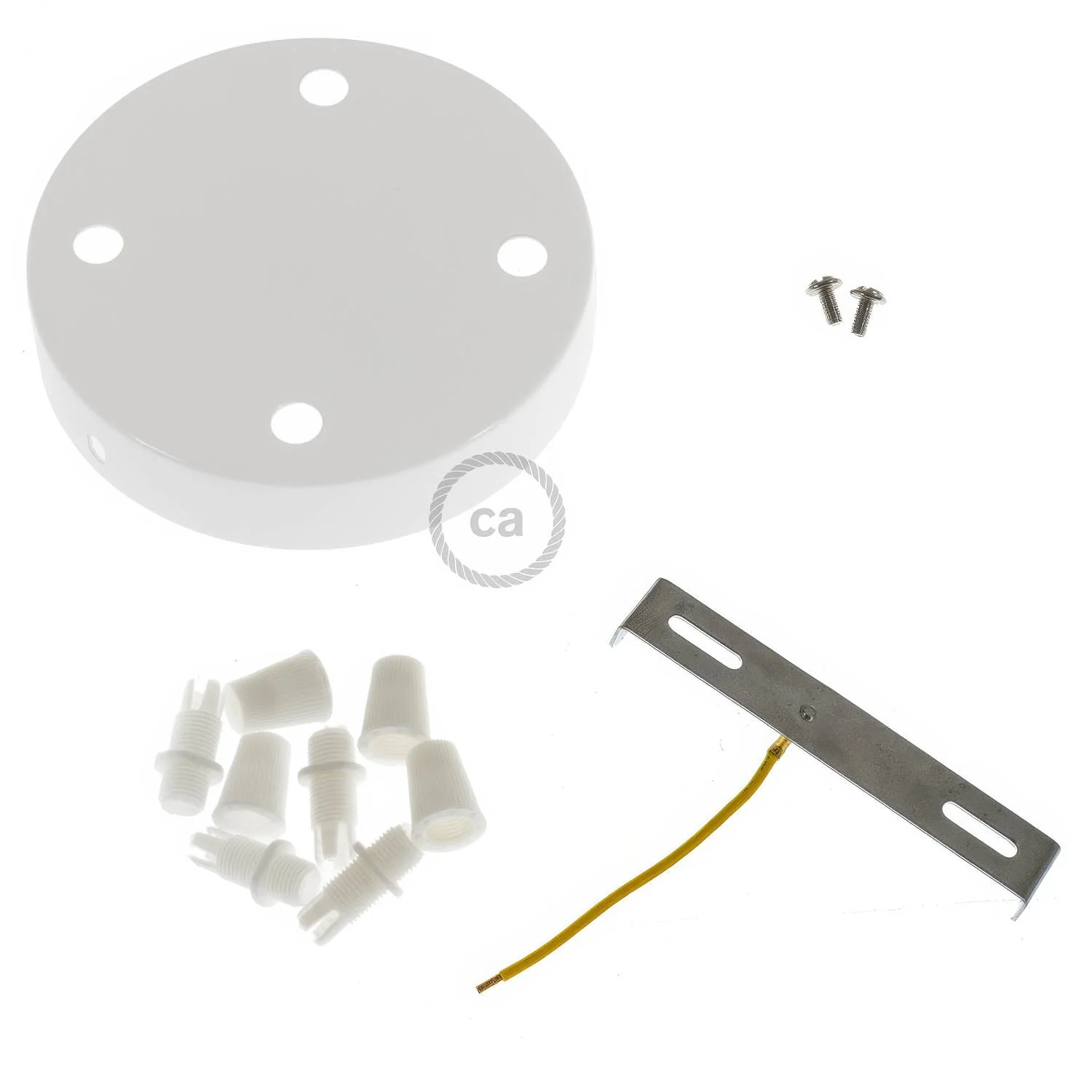 4-hole cylindrical metal ceiling canopy kit - Glossy white - Image 3