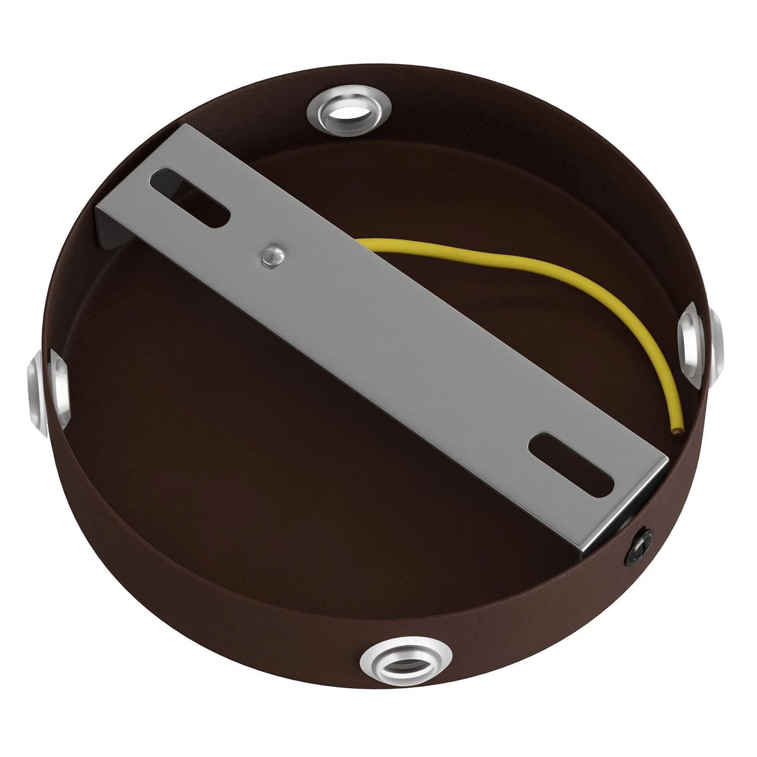 4-hole side cylindrical metal ceiling canopy kit (junction box) – Dark rust painted finish - Image 4