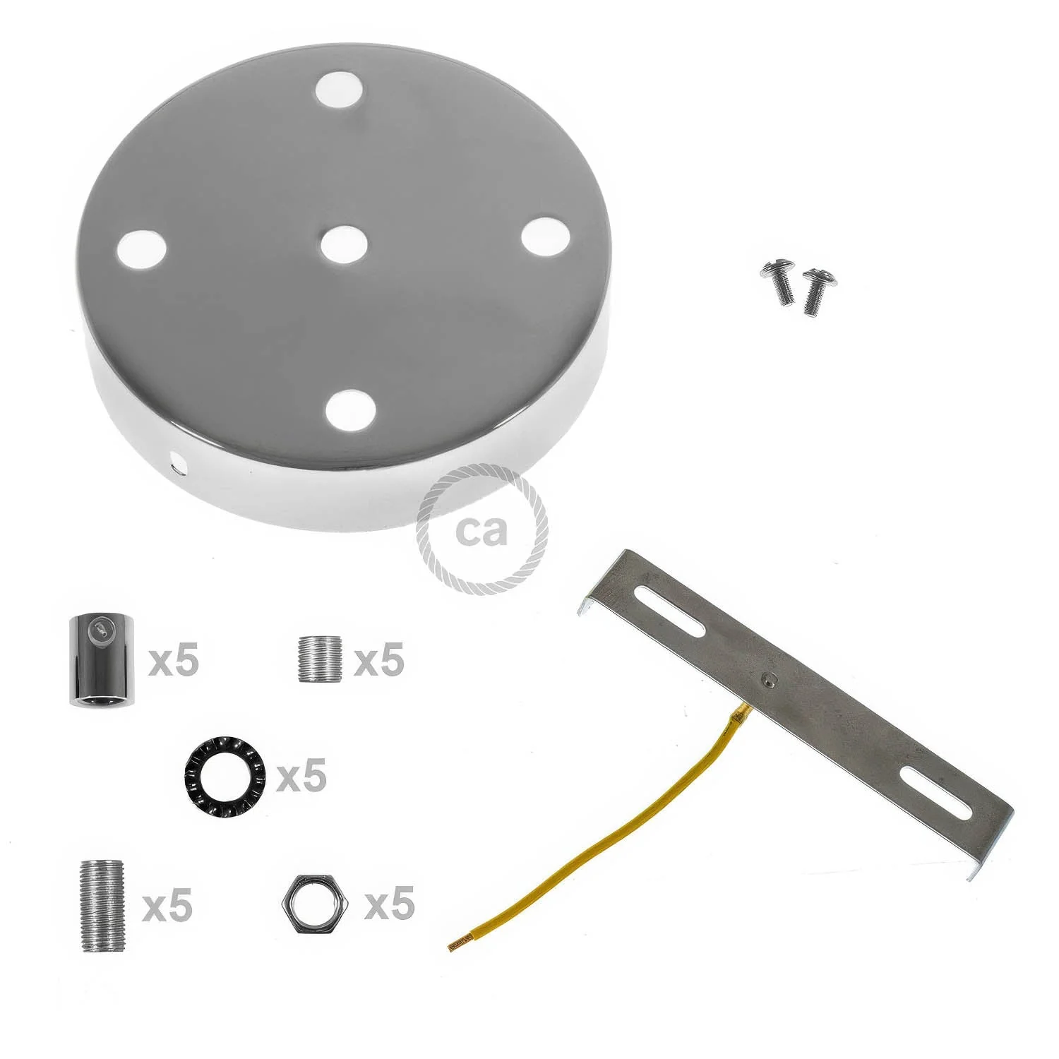 5-hole cylindrical metal ceiling canopy kit - Chrome - Image 8