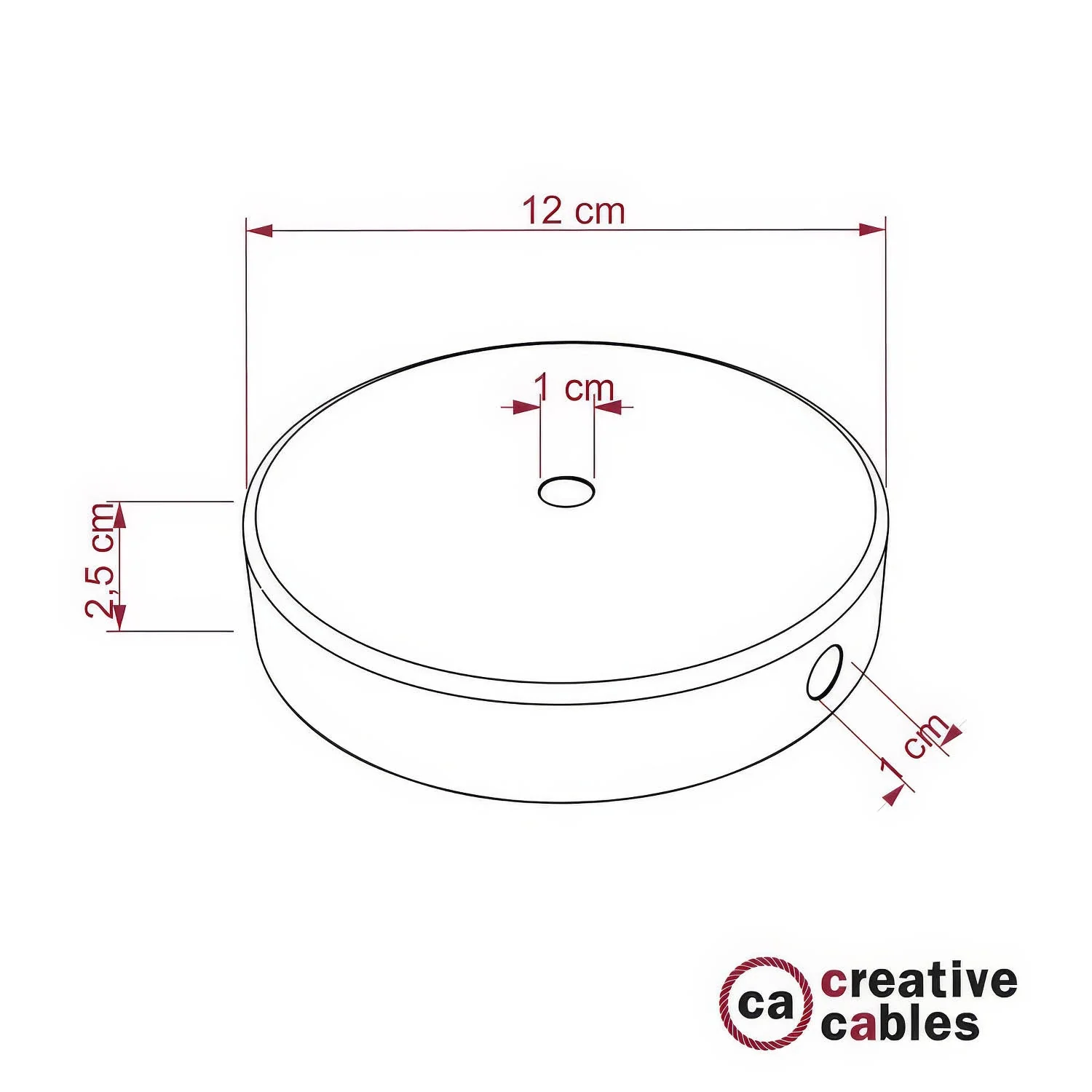 Cylindrical ceiling canopy kit in metal with 1 central hole and 2 side holes - Black - Image 5