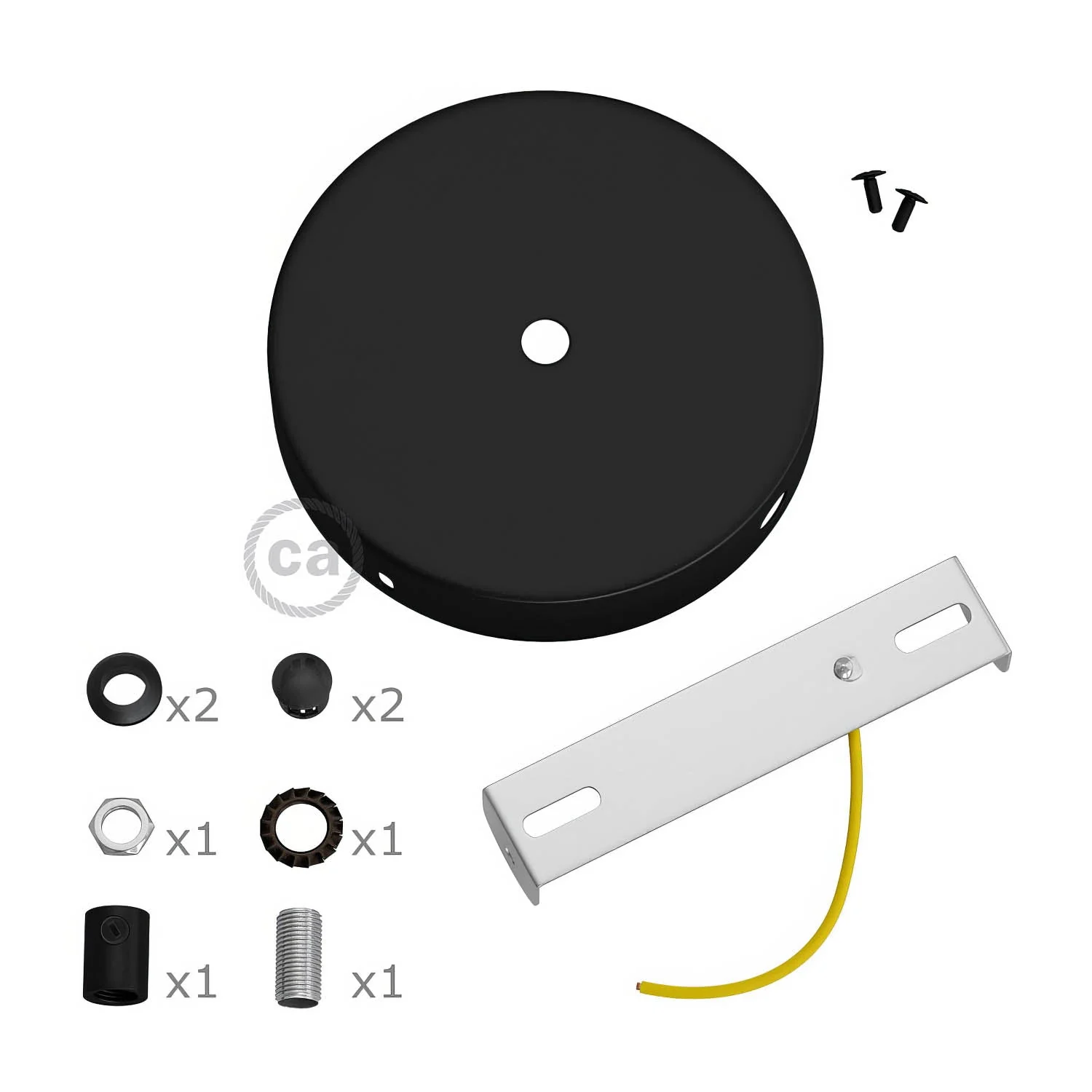 Cylindrical ceiling canopy kit in metal with 1 central hole and 2 side holes - Black - Image 8