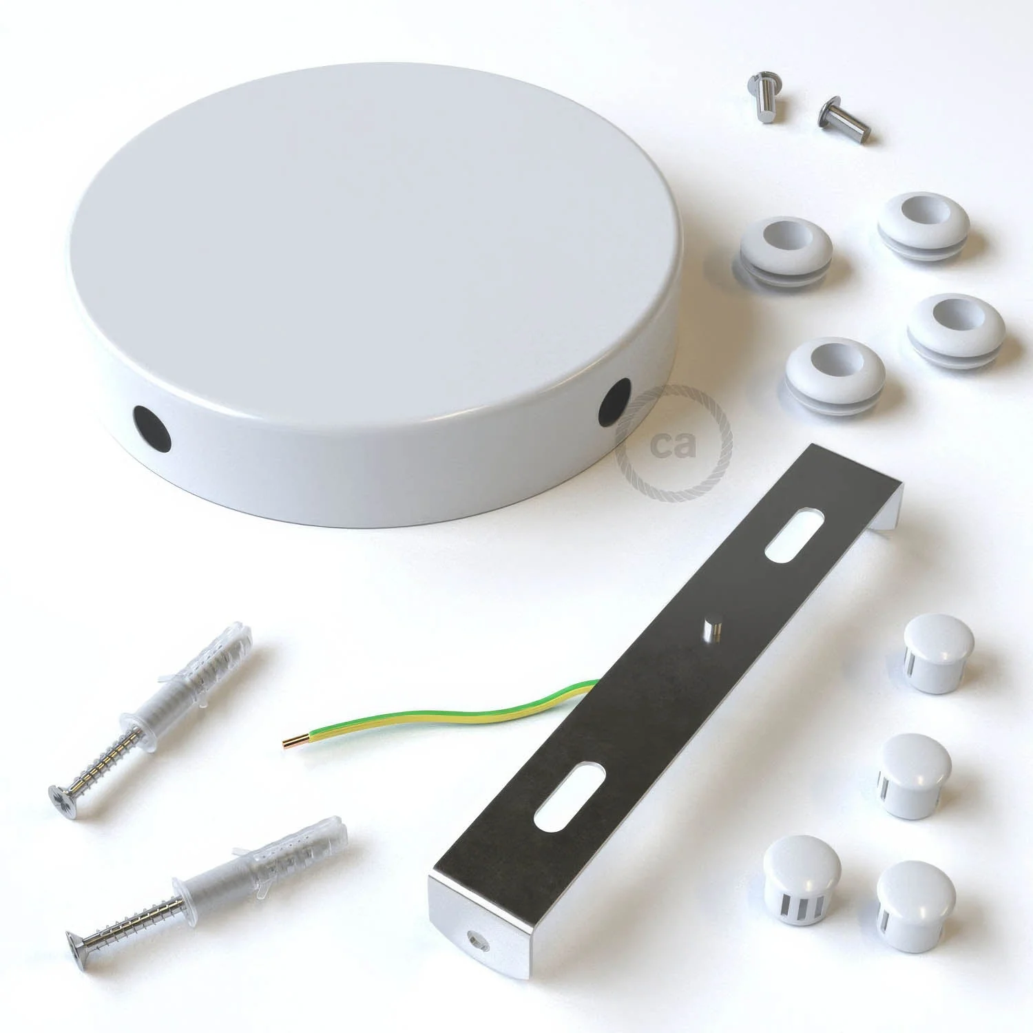 Cylindrical metal ceiling canopy kit with 4 side holes (junction box) - Glossy white - Image 3