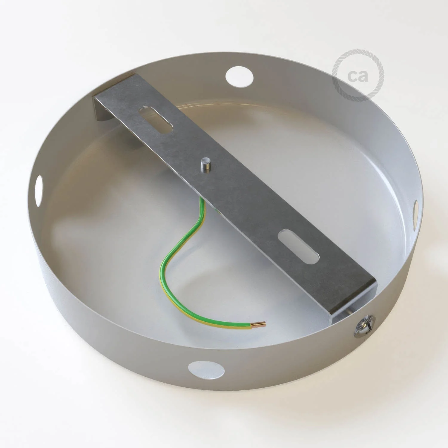Cylindrical metal ceiling canopy kit with 4 side holes (junction box) - Glossy white - Image 4