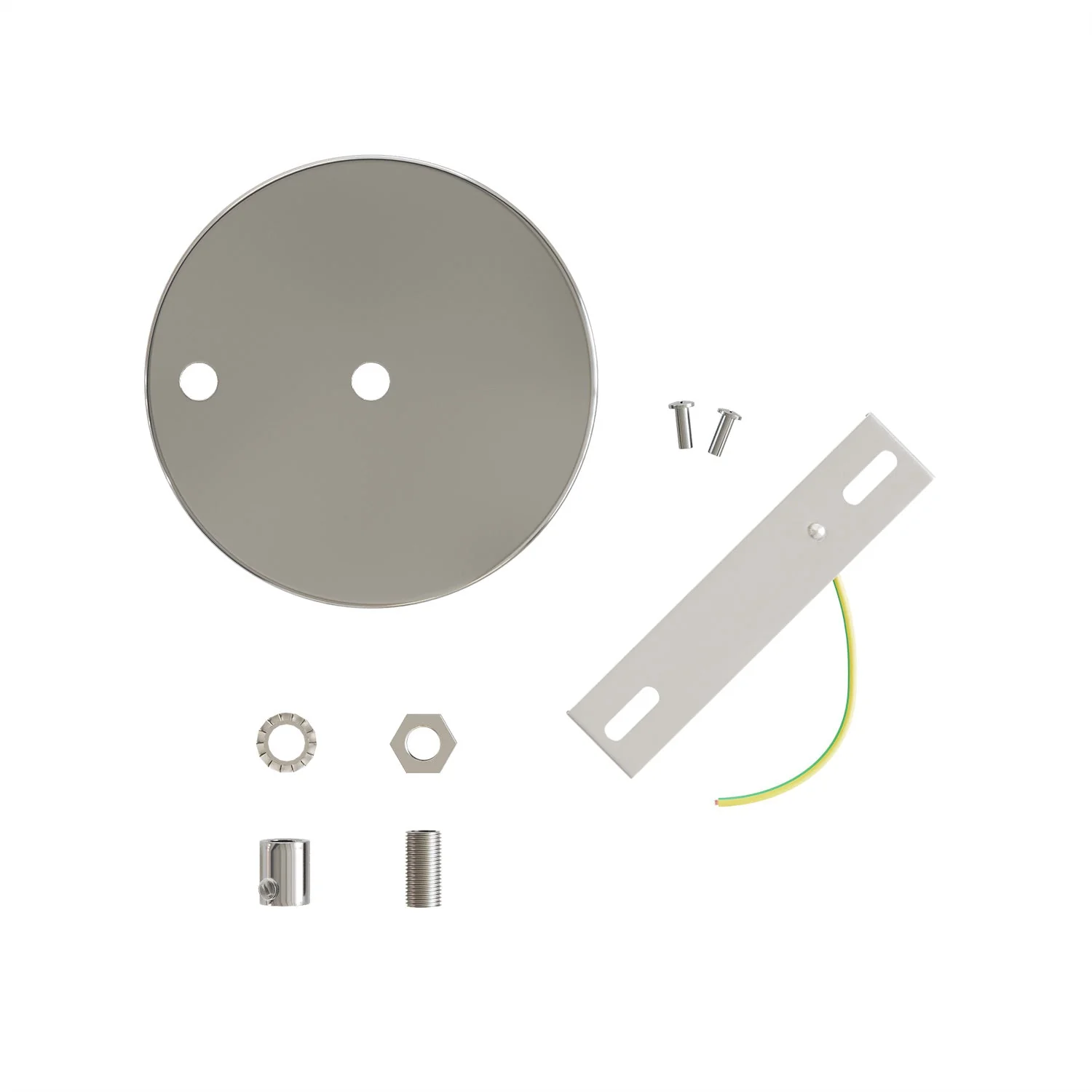 Cylindrical ceiling canopy kit in metal Ø 120 mm with 2 central and offset holes - Chrome - Image 3