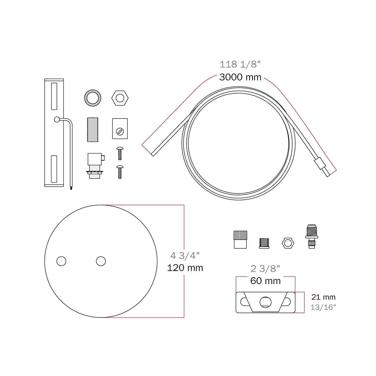Ceiling canopy Kit Ø 120 mm with steel suspension and millimetric balancer - Matte White - Image 6