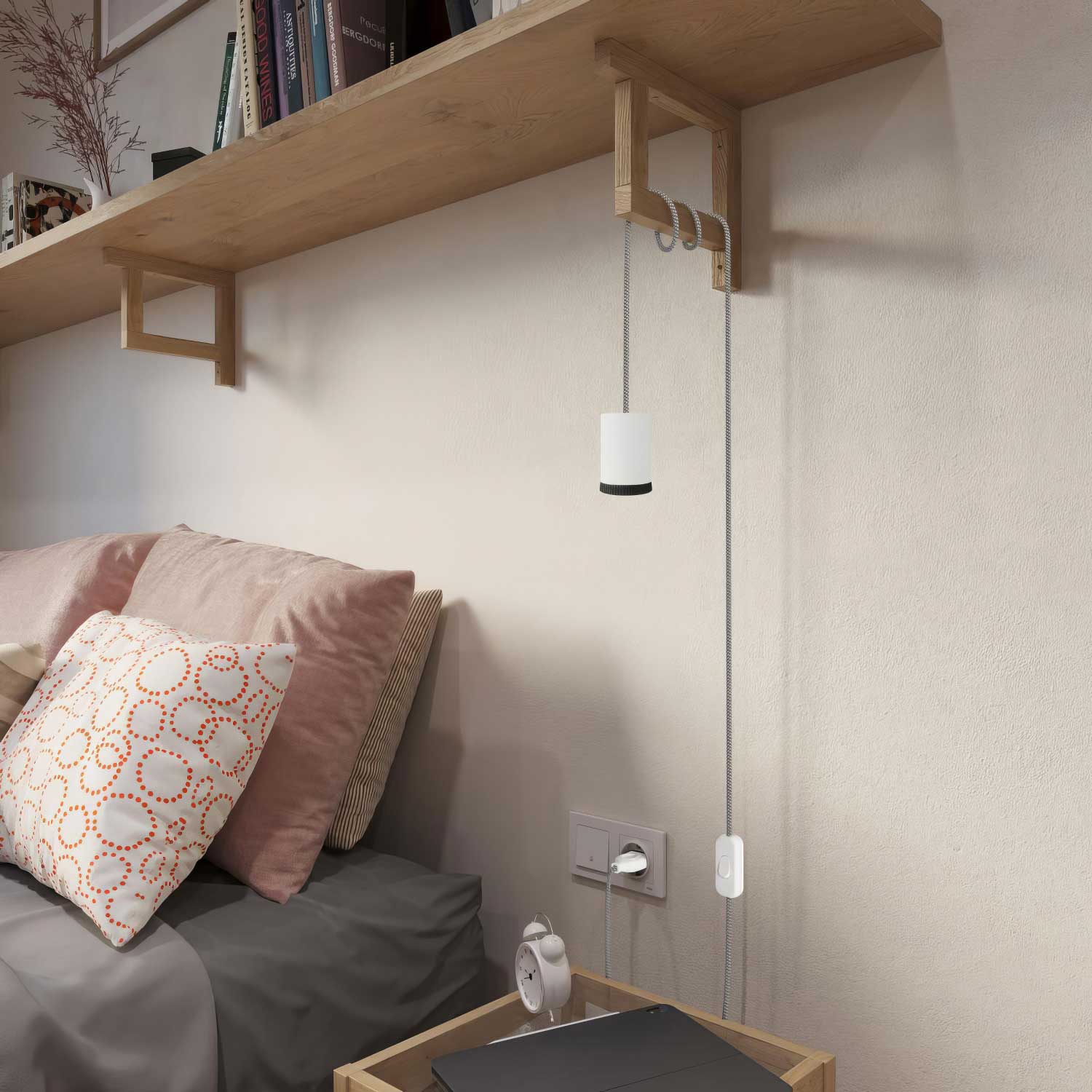 Mini Spotlight GU1d0 lamp with SnakeBis cordset - Matte white - Image 2