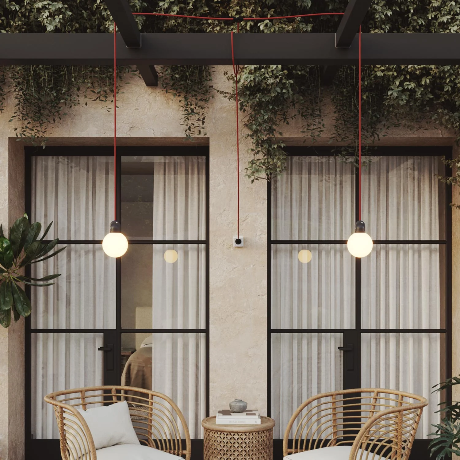 Modulair outdoor lamp IP65 with 2 drops, UK plug, unbreakable Unbreak-a-Ball lampshades, and SM09 cord - Image 2
