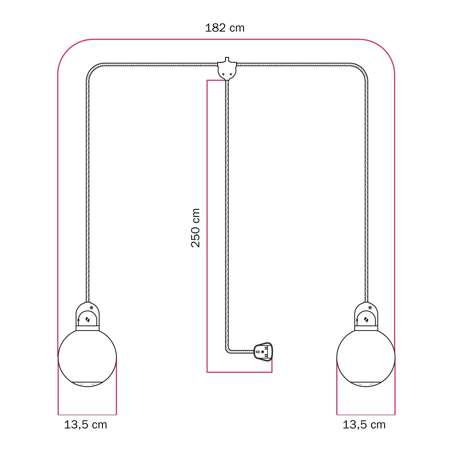 Modulair outdoor lamp IP65 with 2 drops, UK plug, unbreakable Unbreak-a-Ball lampshades, and SM09 cord - Image 5