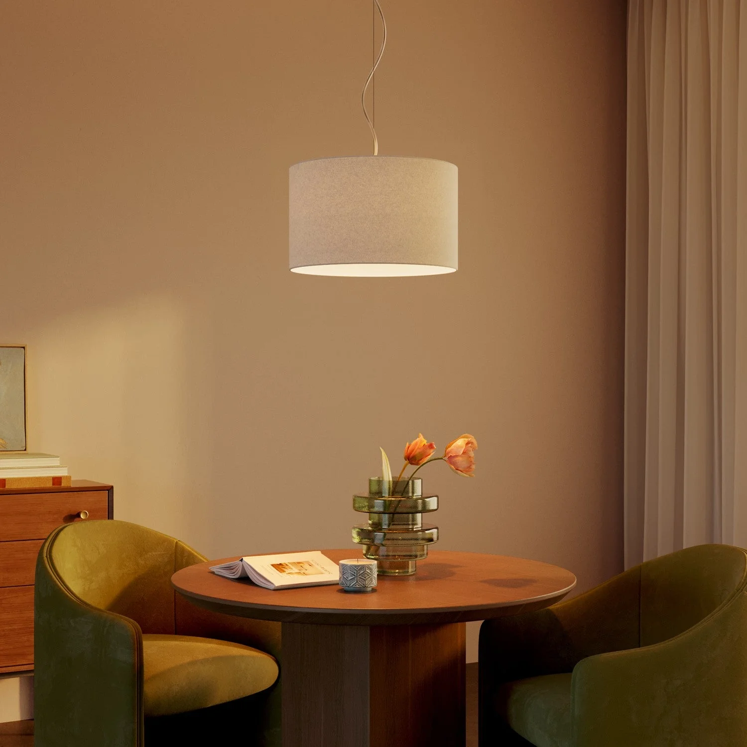 Cylinder Lampshade L in fabric with E27 fitting - Made in Italy - Sand Wool - Image 2