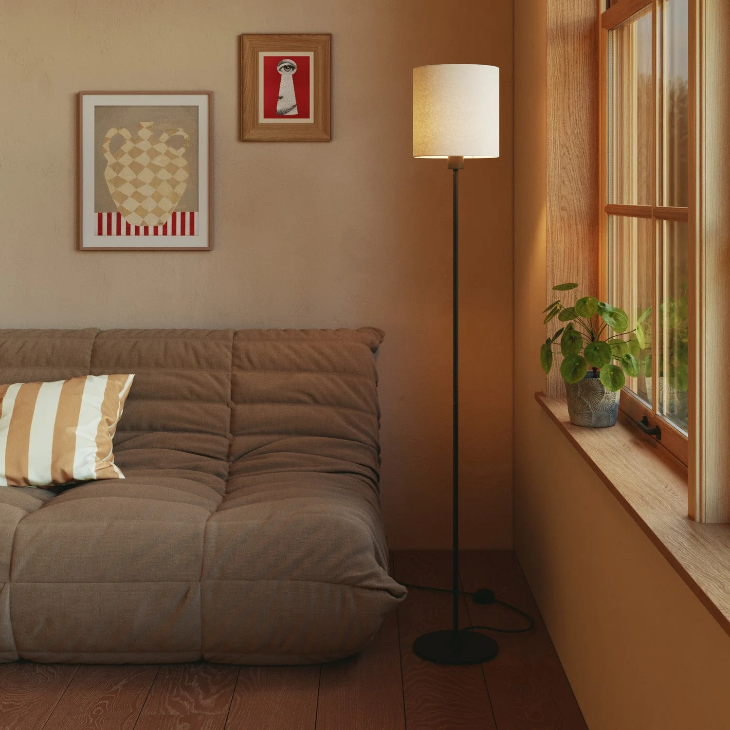 Cylinder Lampshade M in fabric with E27 fitting - Made in Italy - Sand Wool - Image 2