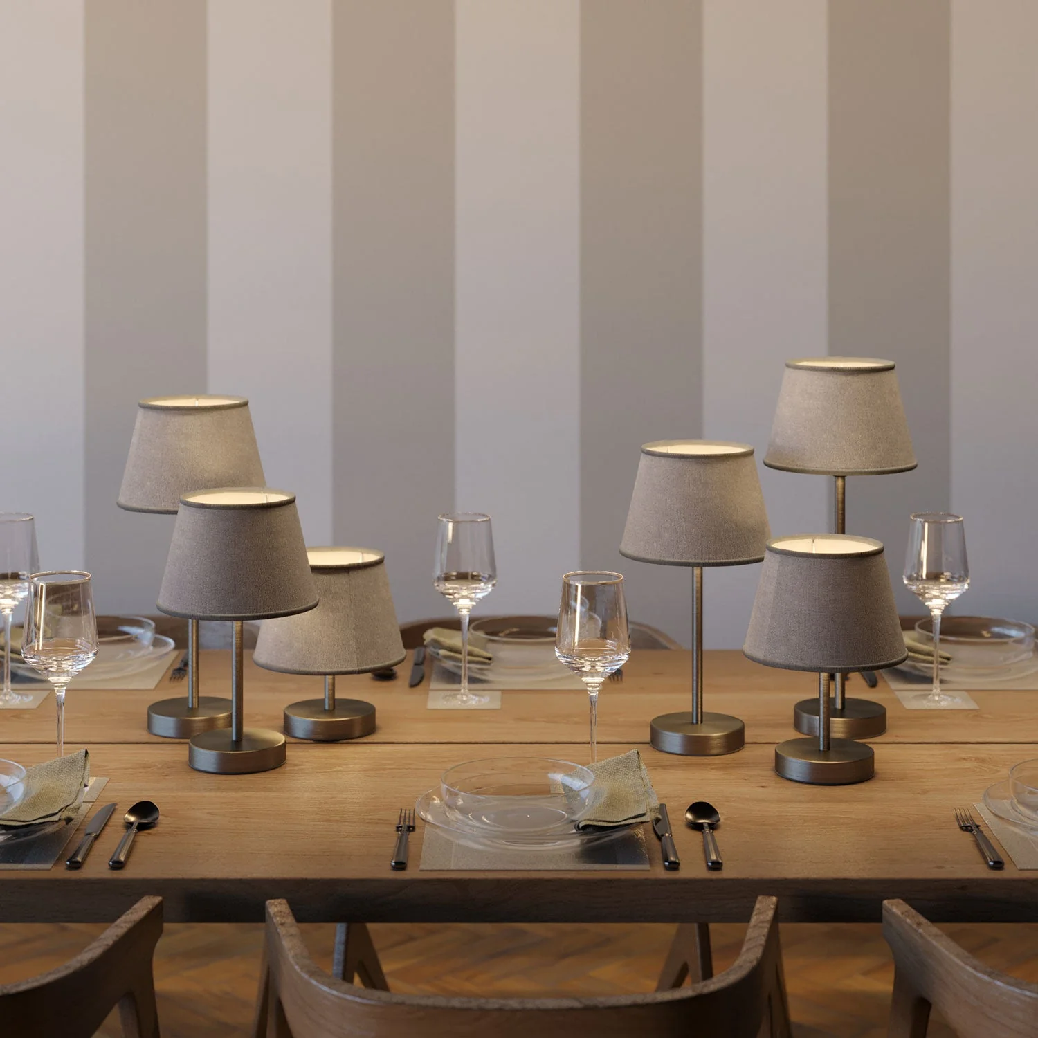 Lampshade riser - Metal table lamp with UK plug - Satin titanium - Image 2