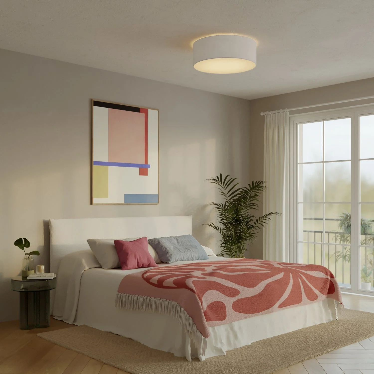 Large raw linen fabric ceiling light - Made in Italy - Image 2