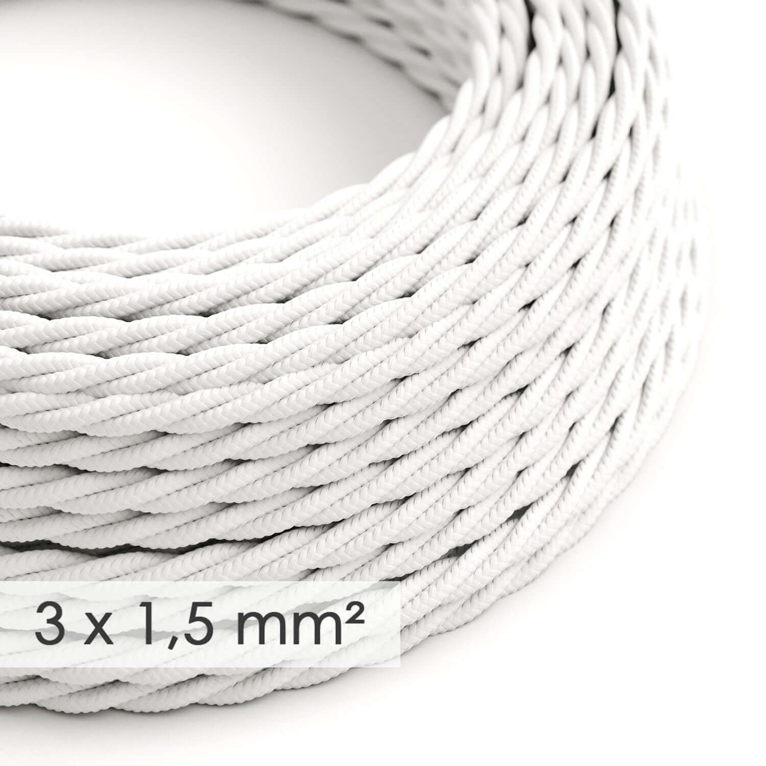 Large-section 3x1.50 braided electrical cord - silk-effect fabric White TM01