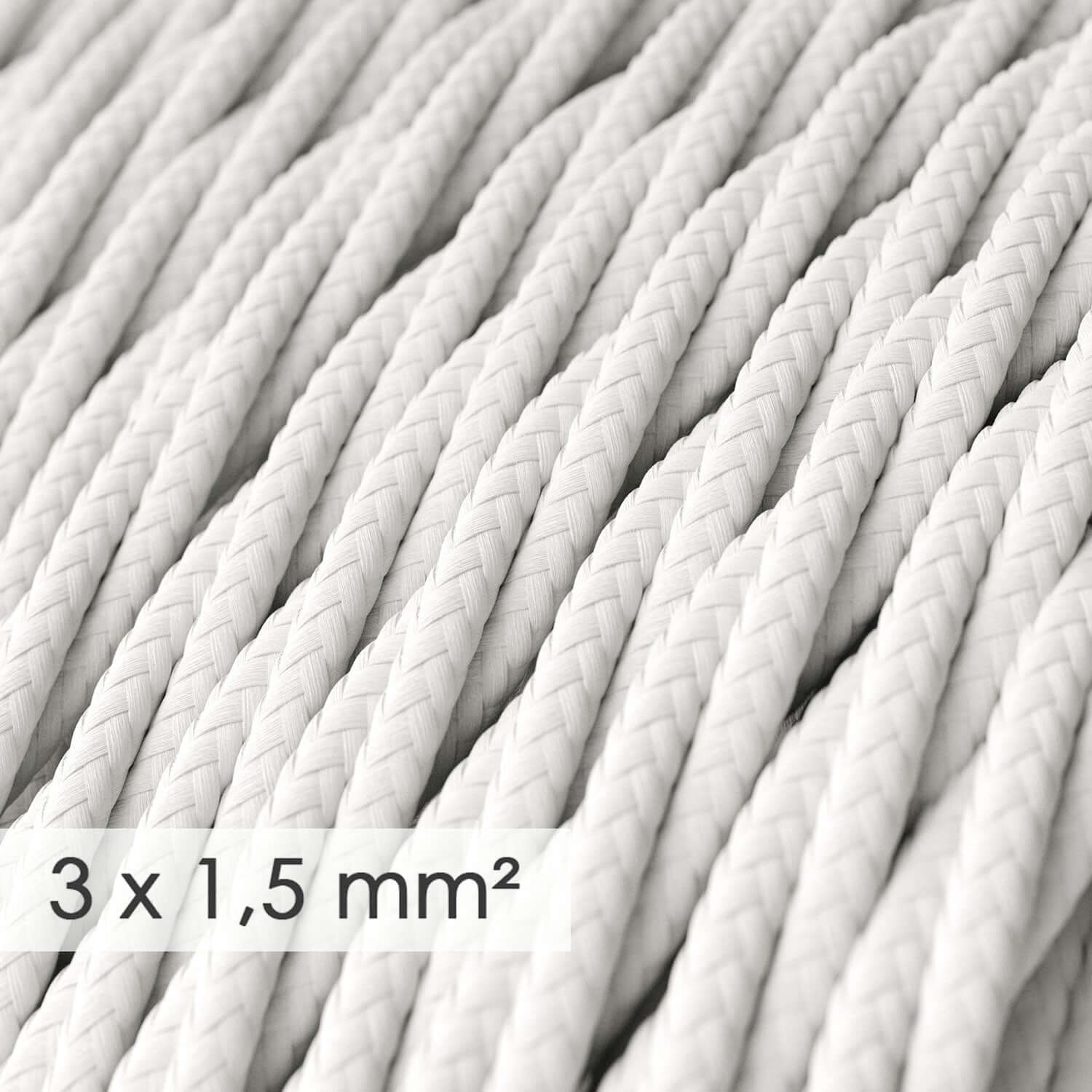 Large-section 3x1.50 braided electrical cord - silk-effect fabric White TM01 - Image 2