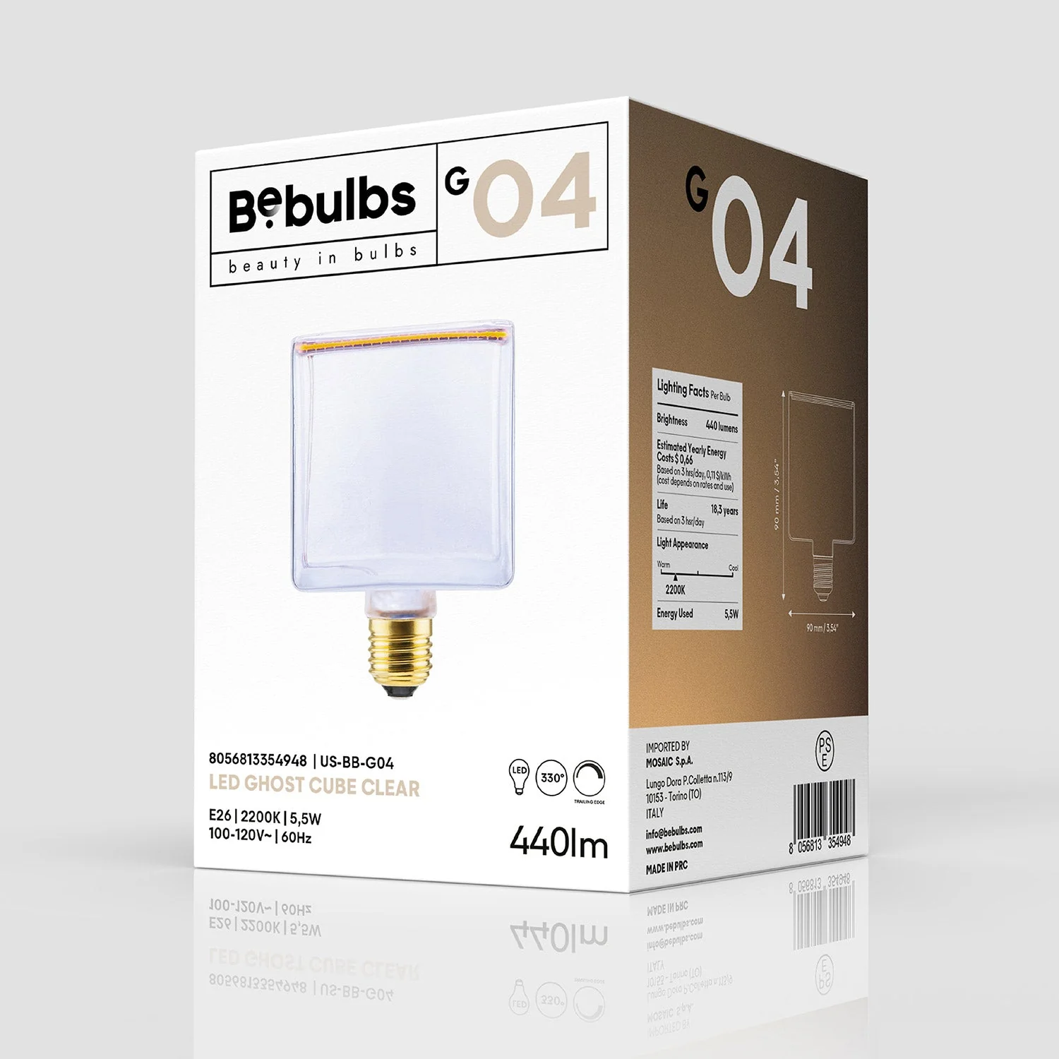 LED Clear Light Bulb Ghost Line CRI 90 Cube 5.5W 440Lm E26 120V 2200K Dimmable - G04 - Image 5