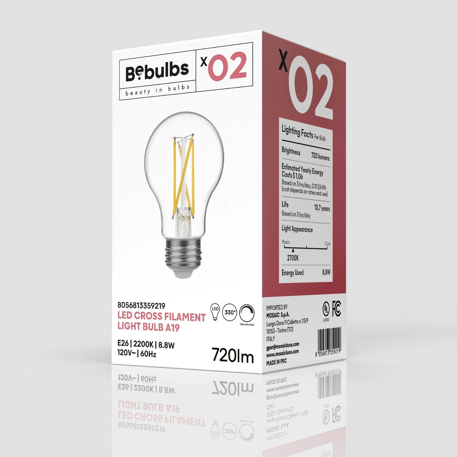 LED Light Bulb Cross Filament A19 8.8W 720Lm E26 120V 2200K Dimmable - X02 - Image 4