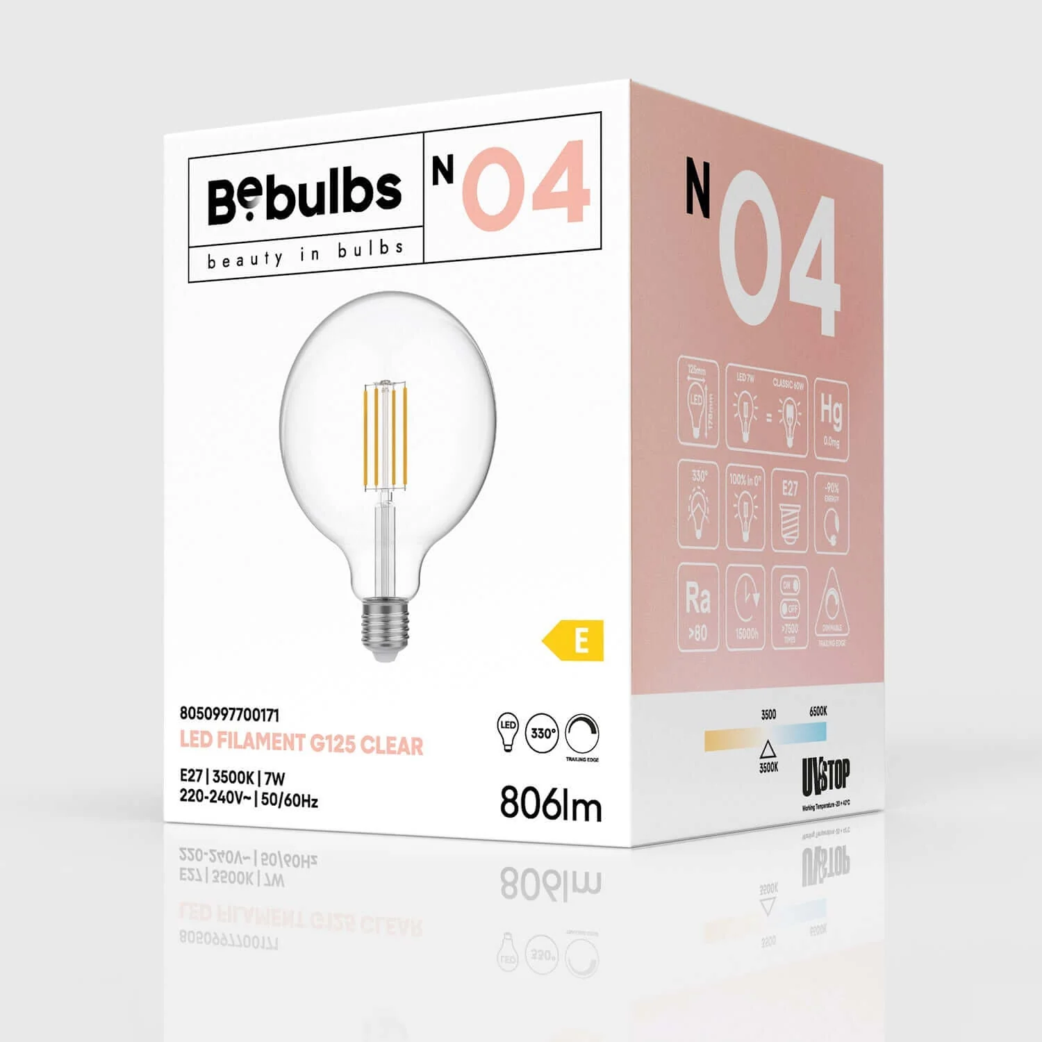 LED Transparent Globe Light Bulb G125 7W 806Lm E27 3500K Dimmable - N04 - Image 4