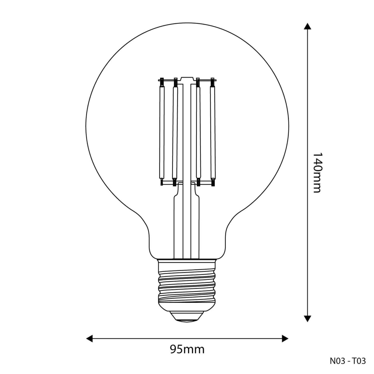Transparent LED Light bulb Globe G95 7W 806Lm E27 2700K Dimmable - T03 - Image 3