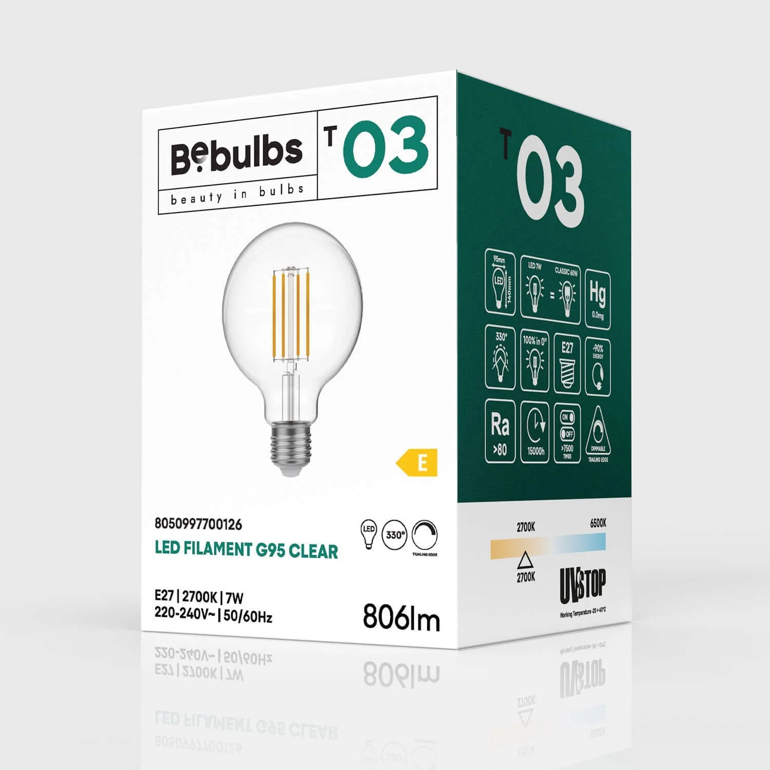 Transparent LED Light bulb Globe G95 7W 806Lm E27 2700K Dimmable - T03 - Image 4