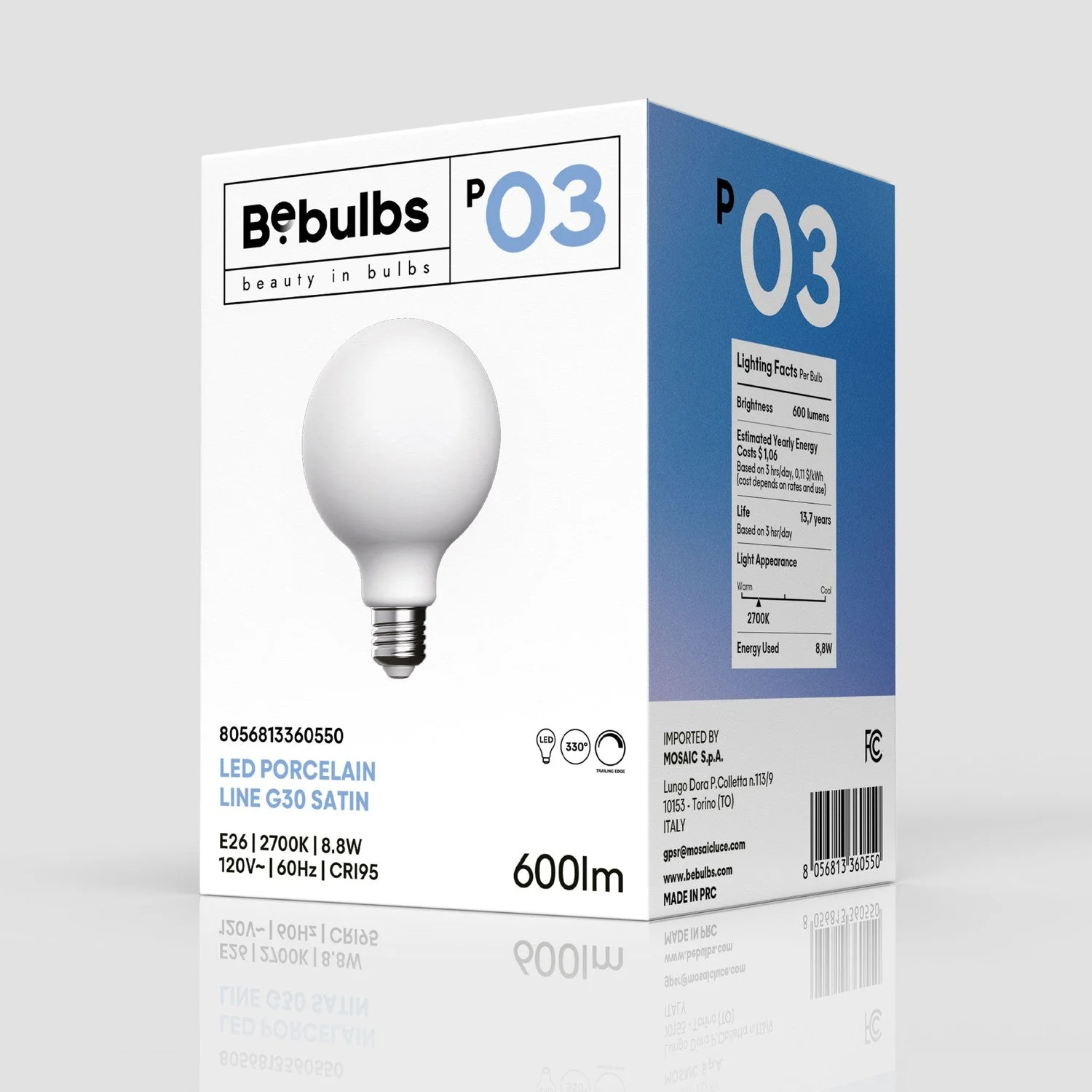LED Porcelain Effect Light Bulb CRI 95 G30 8.8W 600Lm E26 120V 2700K Dimmable - P03 - Image 4