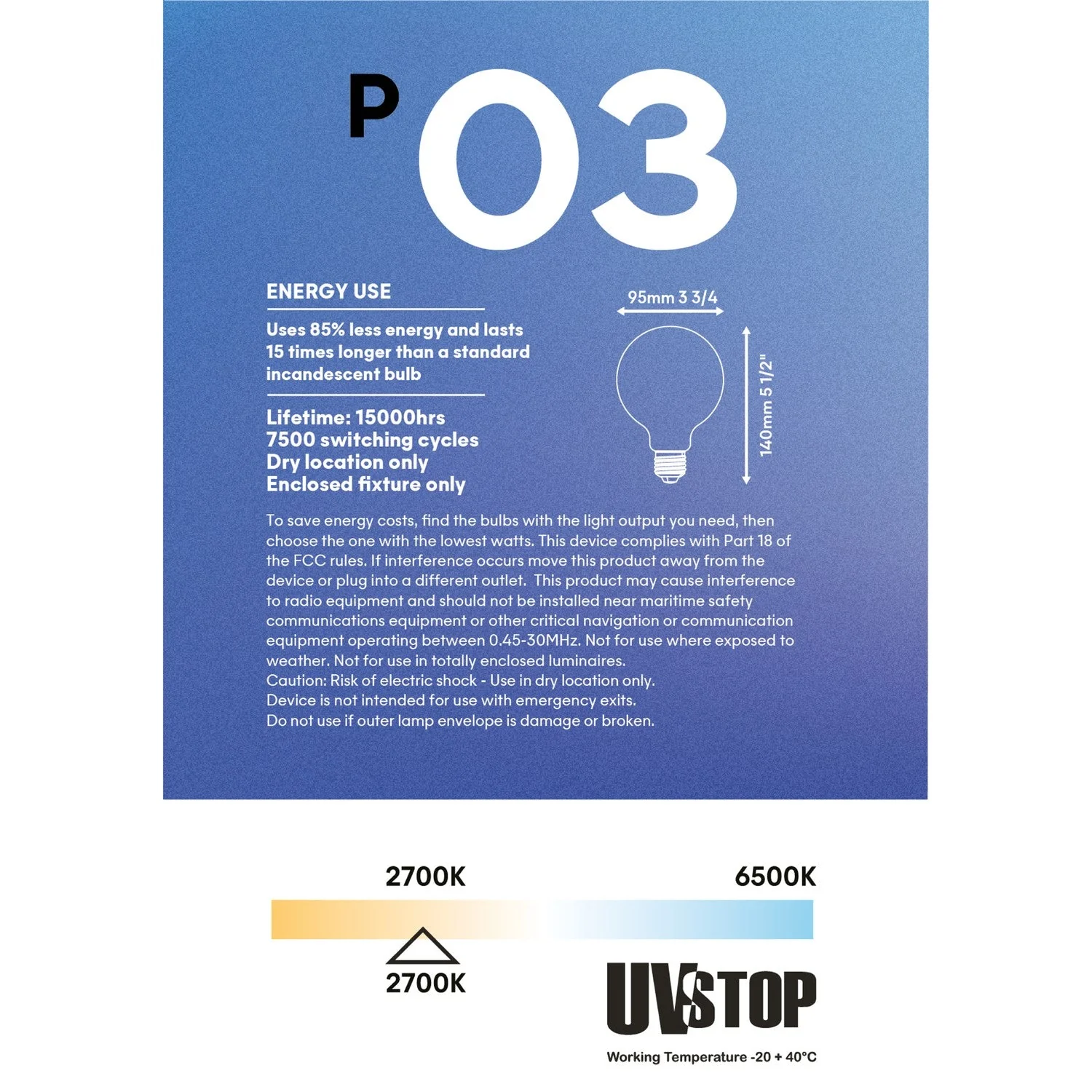 LED Porcelain Effect Light Bulb CRI 95 G30 8.8W 600Lm E26 120V 2700K Dimmable - P03 - Image 5