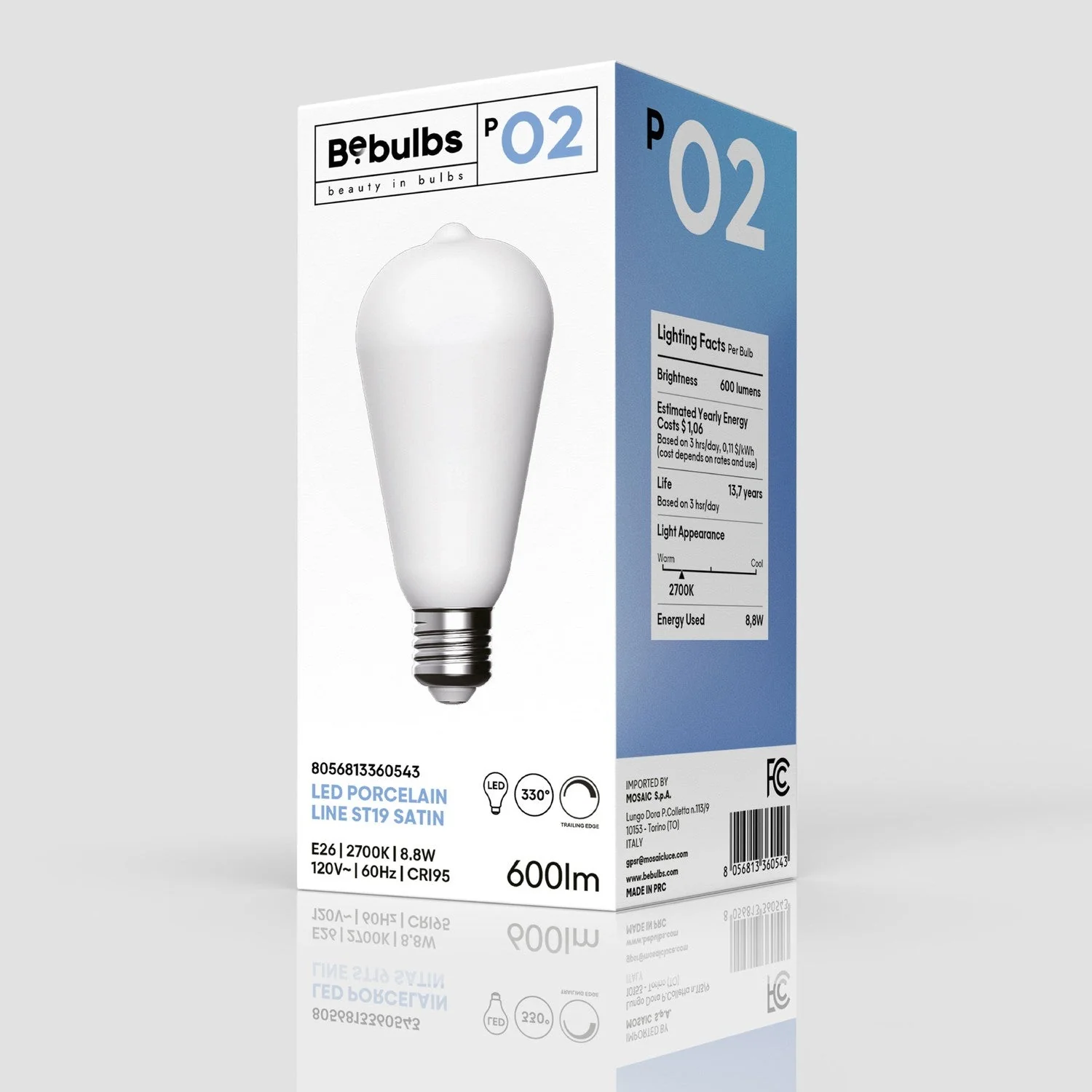 LED Porcelain Effect Light Bulb CRI 95 ST19 8.8W 600Lm E26 120V 2700K Dimmable - P02 - Image 4