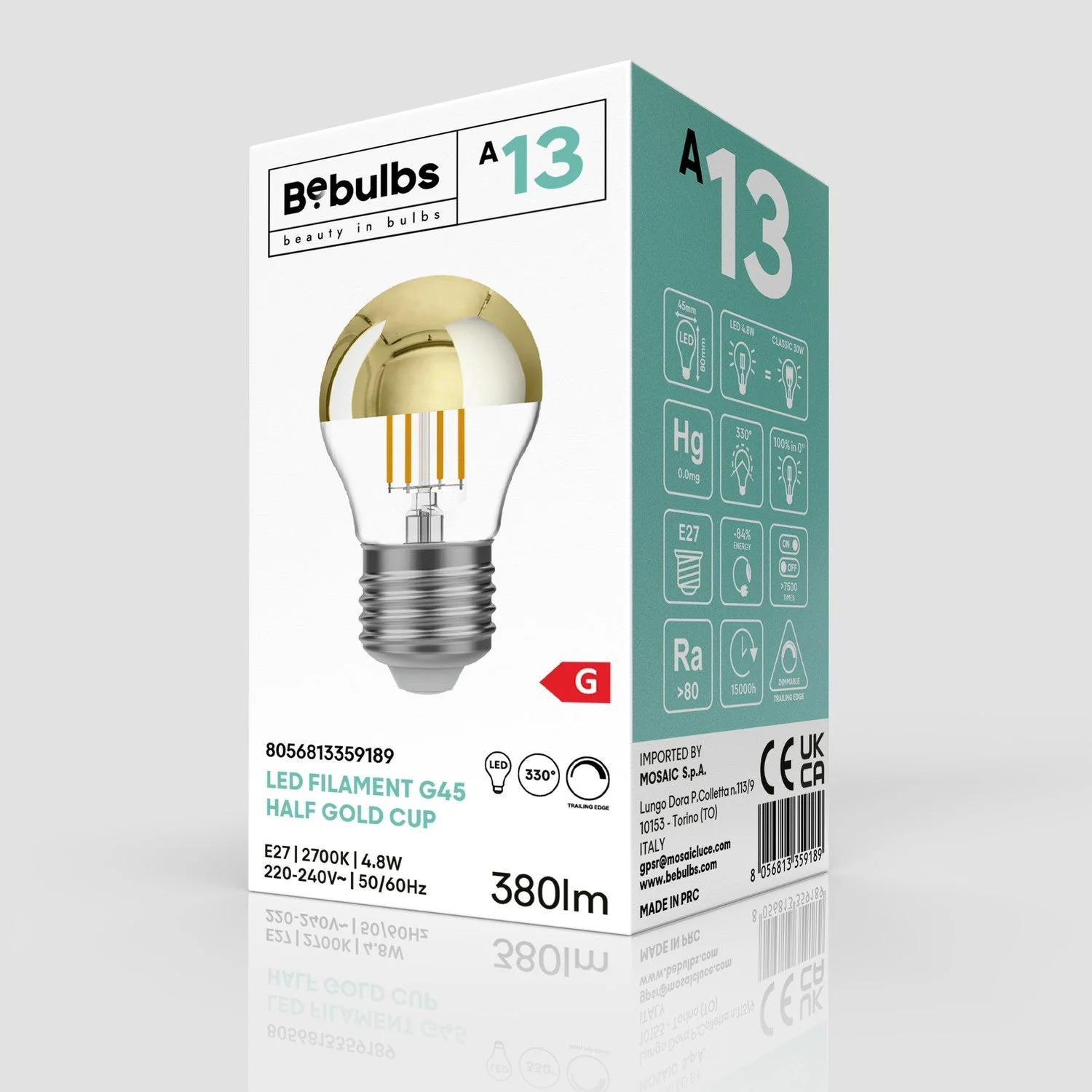 LED Light bulb Half Gold Sphere Mini Globe G45 4.8W 380Lm E27 2700K Dimmable - A13 - Image 4