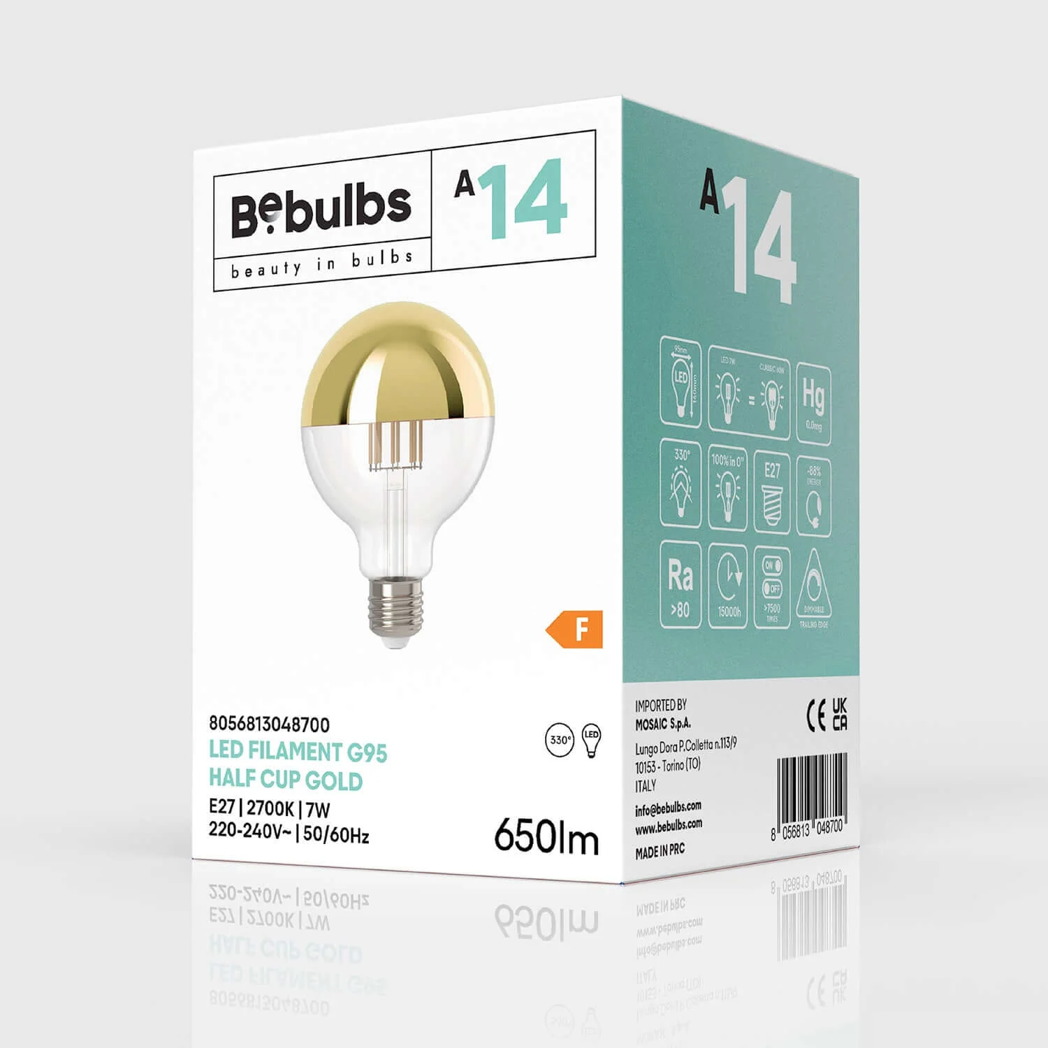 LED Light bulb Half Sphere Gold Globe G95 7W 650Lm E27 2700K Dimmable - A14 - Image 4