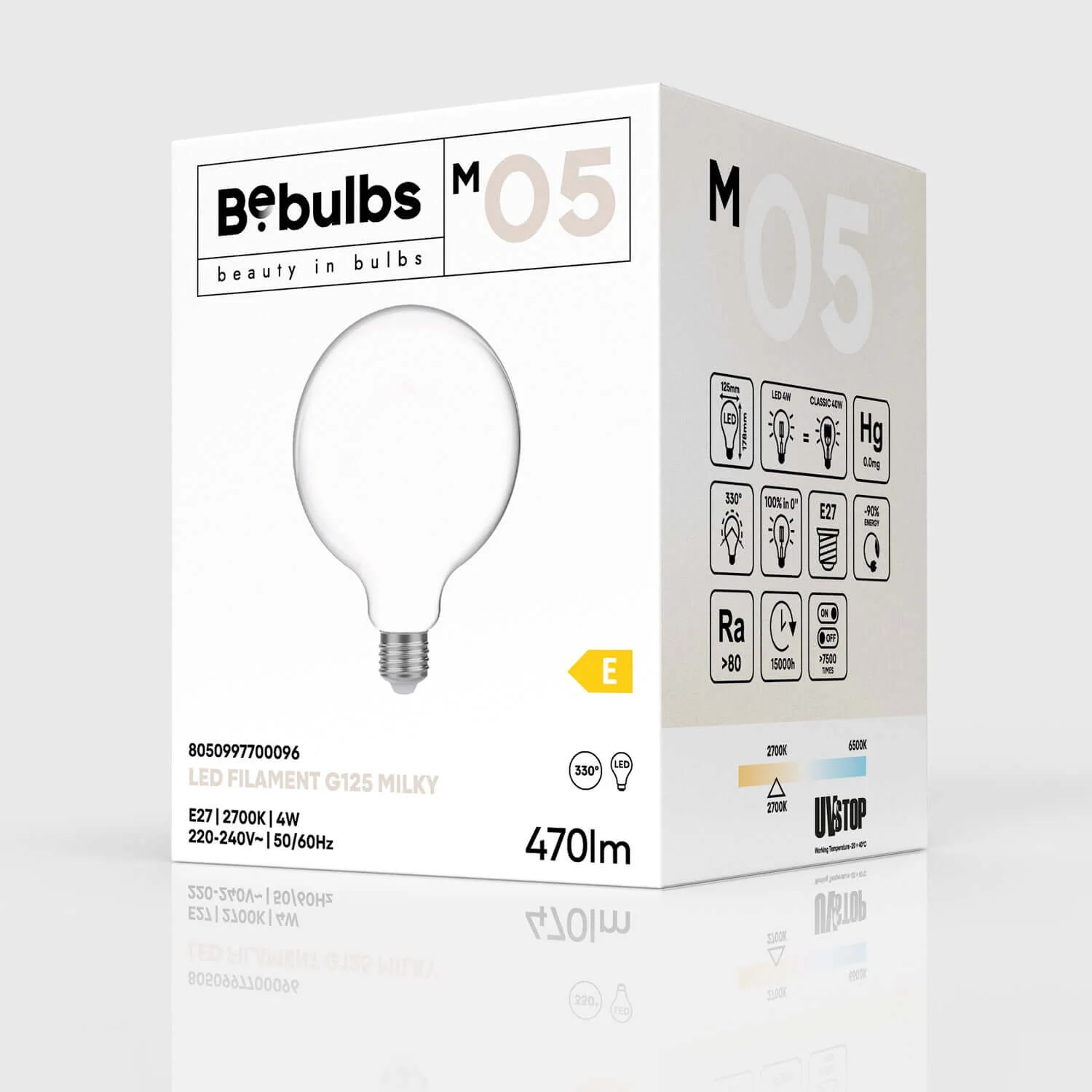 LED Light bulb Milky Globe G125 4W 470Lm E27 2700K - M05 - Image 4