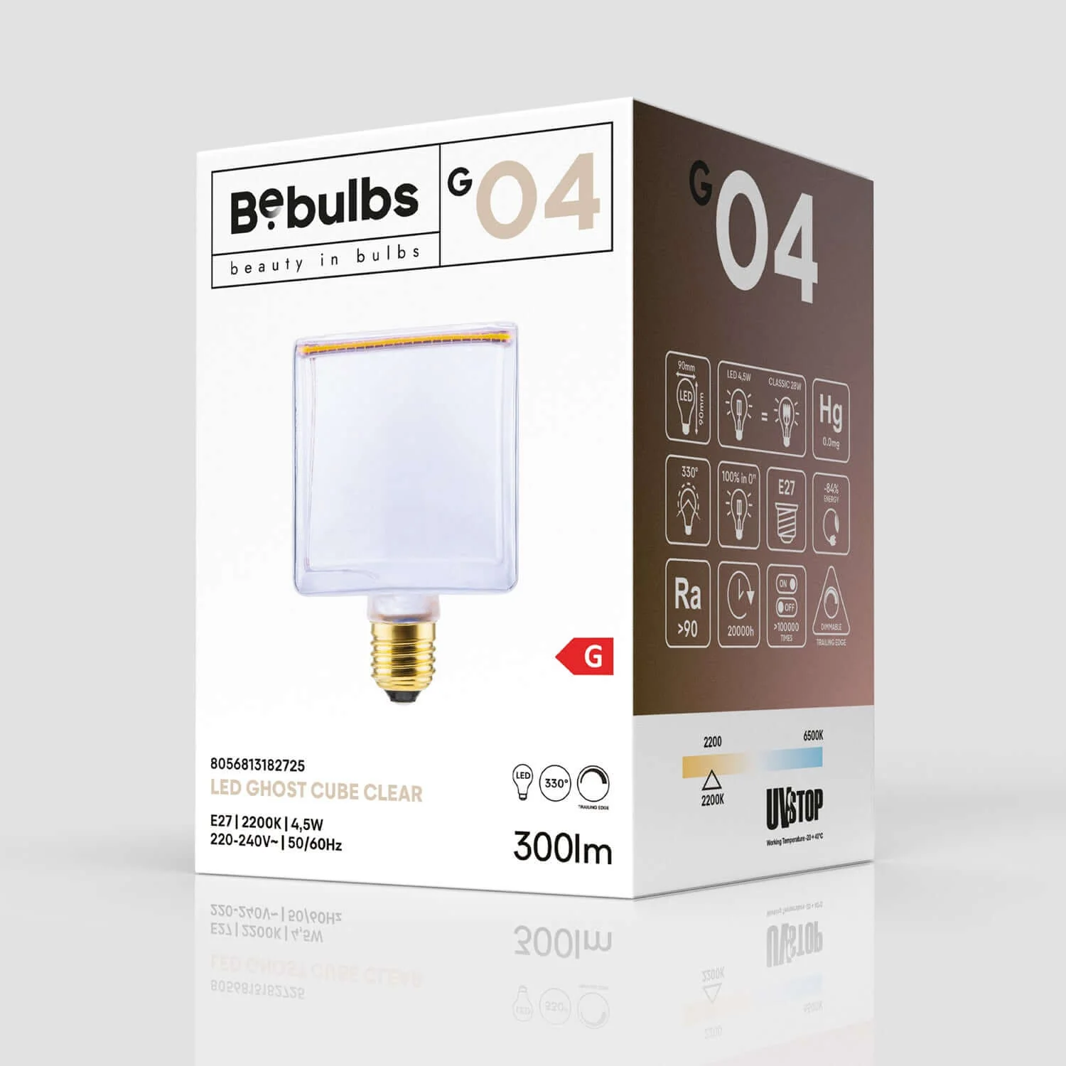 LED Light Bulb Transparent Ghost Line CRI 90 Cube 4.5W 300Lm E27 2200K Dimmable - G04 - Image 5