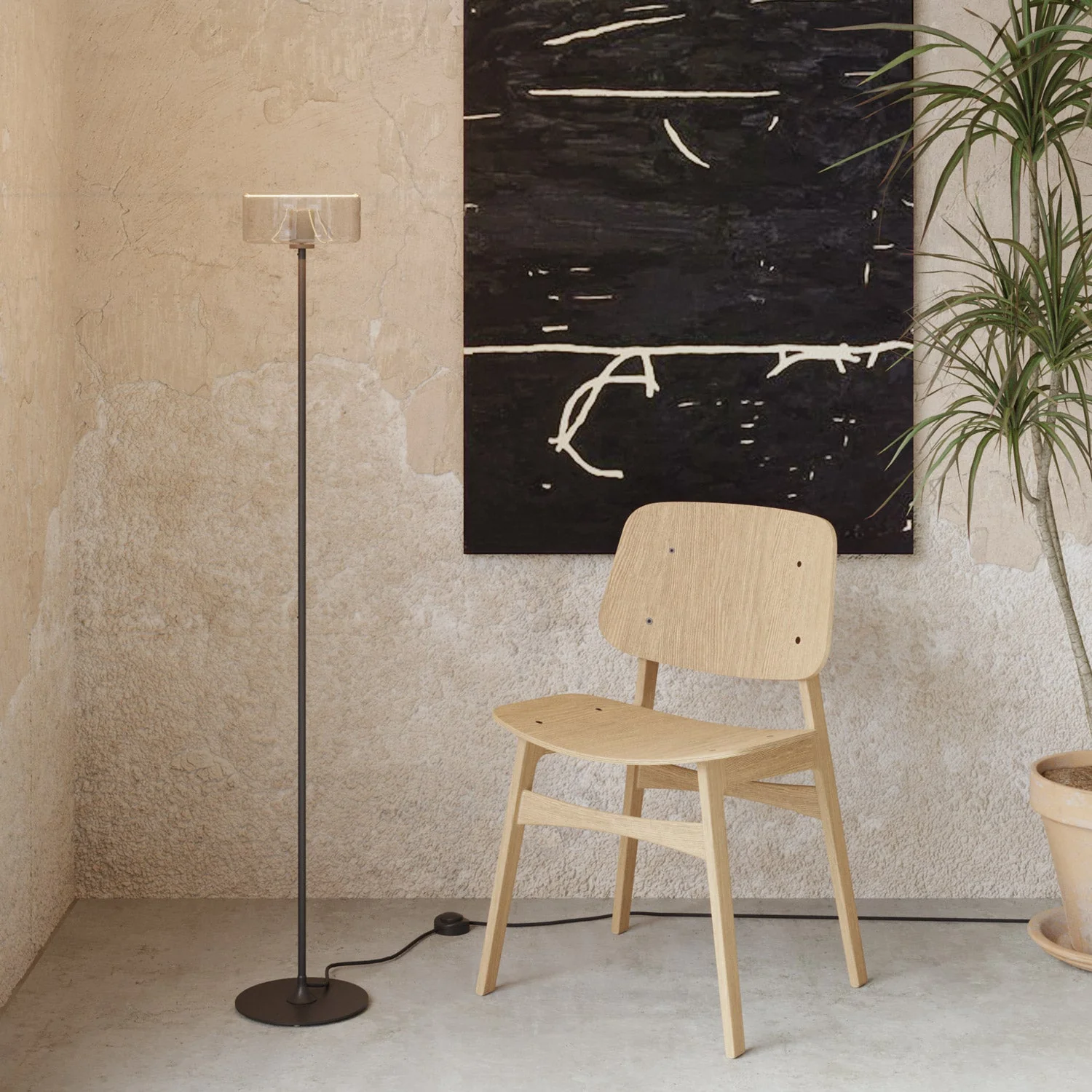 MAG-Y floor lamp with round metal base and Ghost LED bulb - Black - Image 2