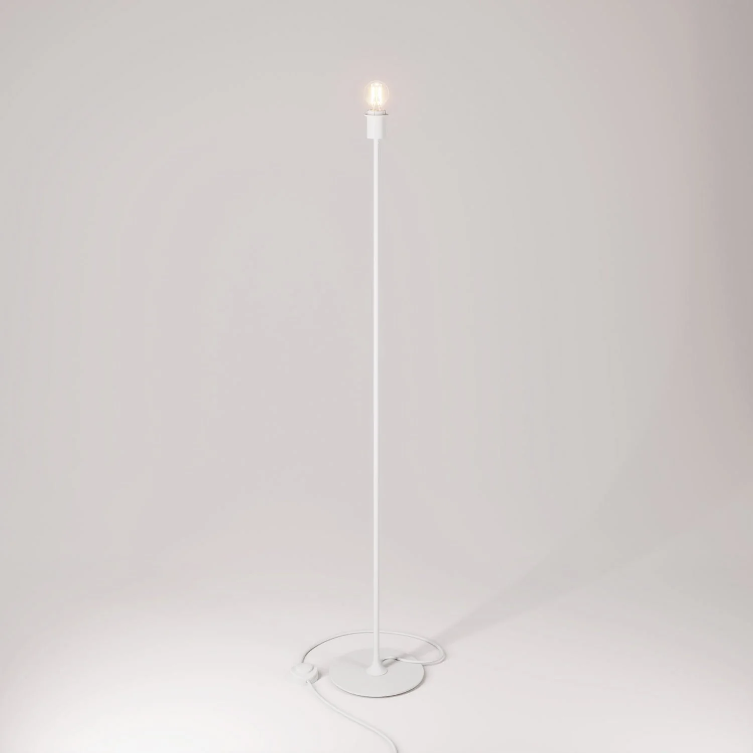 MAG-Y floor lamp with round metal base, designed for lampshade and UK plug - Matte white