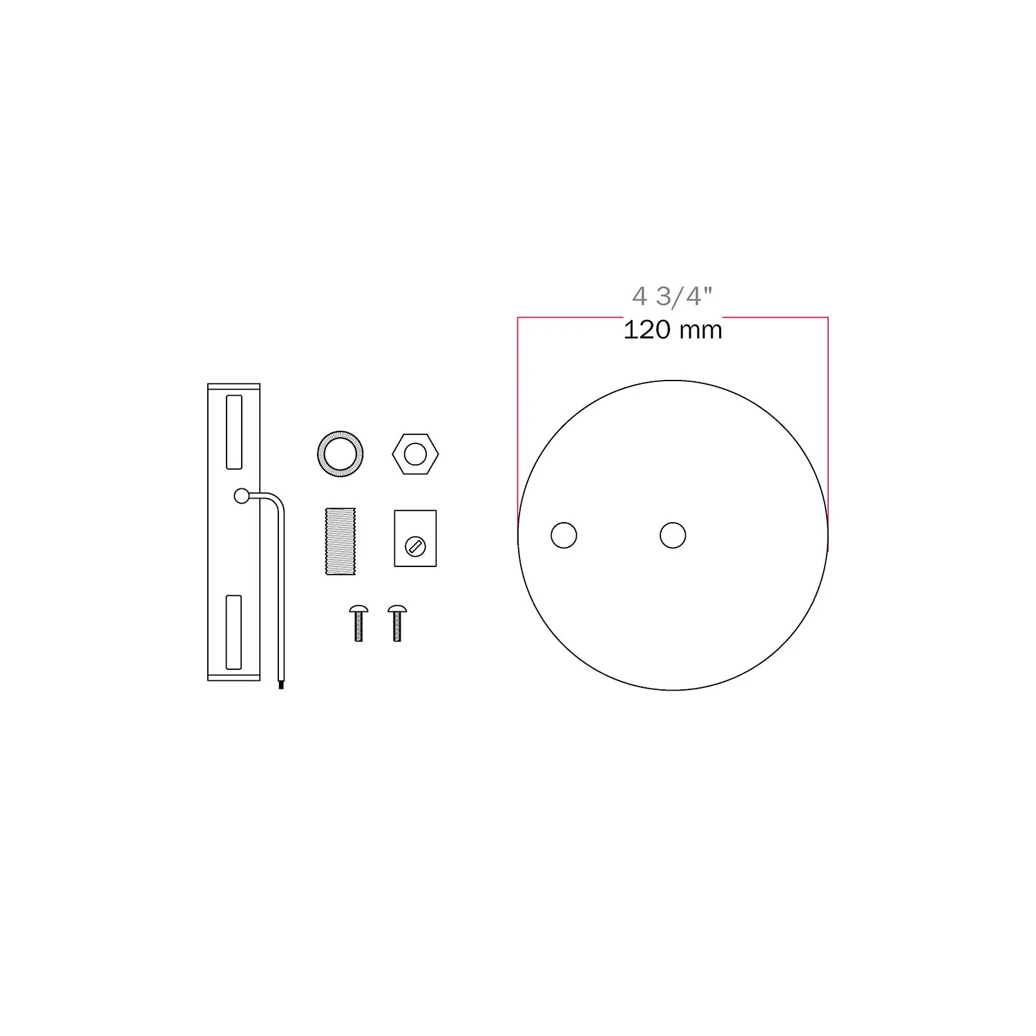 Cylindrical ceiling canopy kit in metal Ø 120 mm with 2 central and offset holes - Brass - Image 5