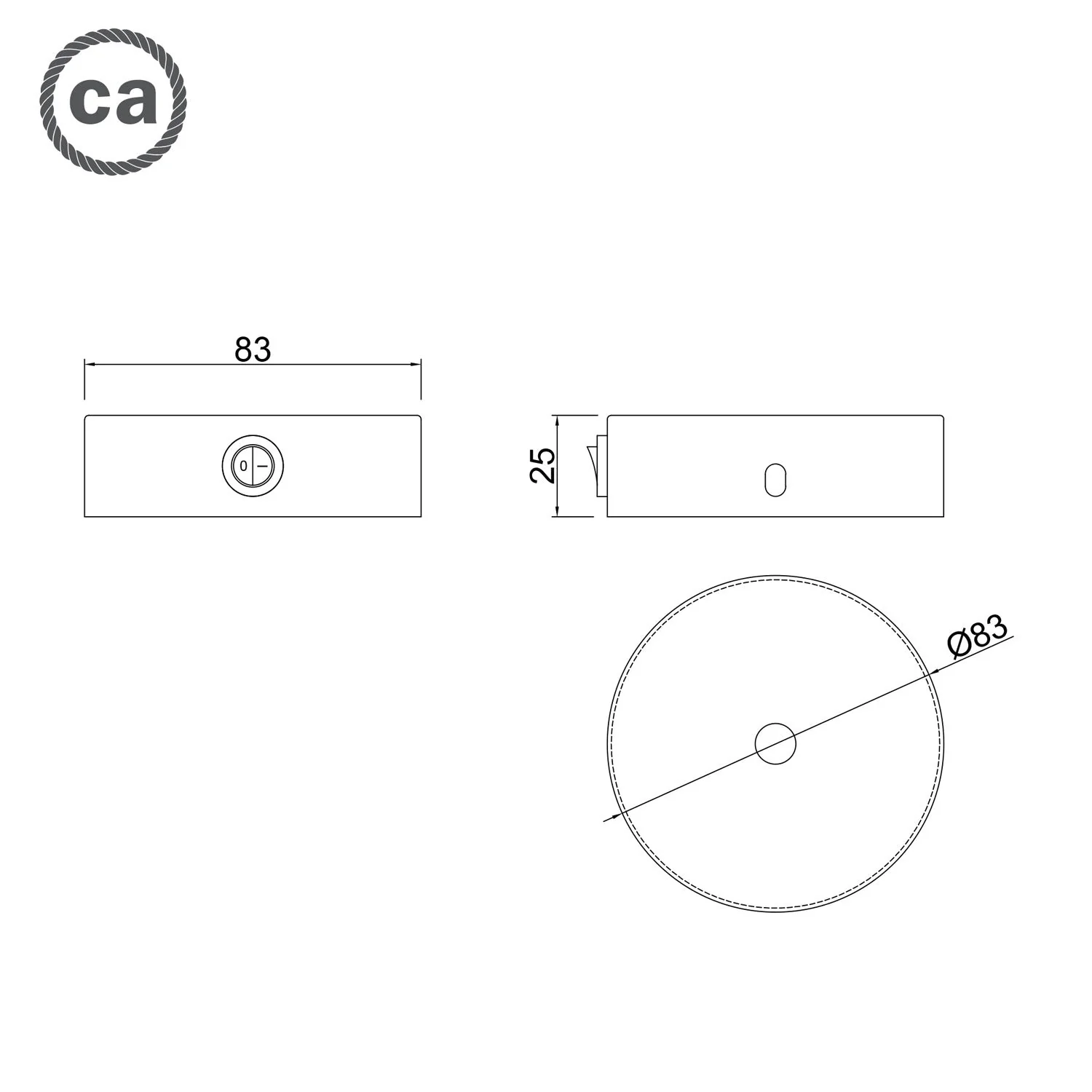 Mini cylindrical ceiling canopy kit in metal with switch - Black - Image 5