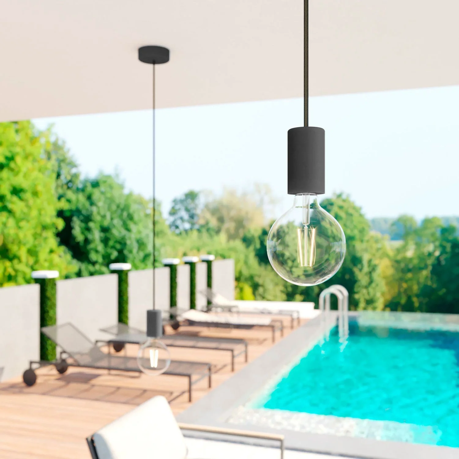 Modulair ELEGANT outdoor lamp with 1.5 m textile cord, ceiling canopy and silicone socket IP65 waterproof - Black - Image 2