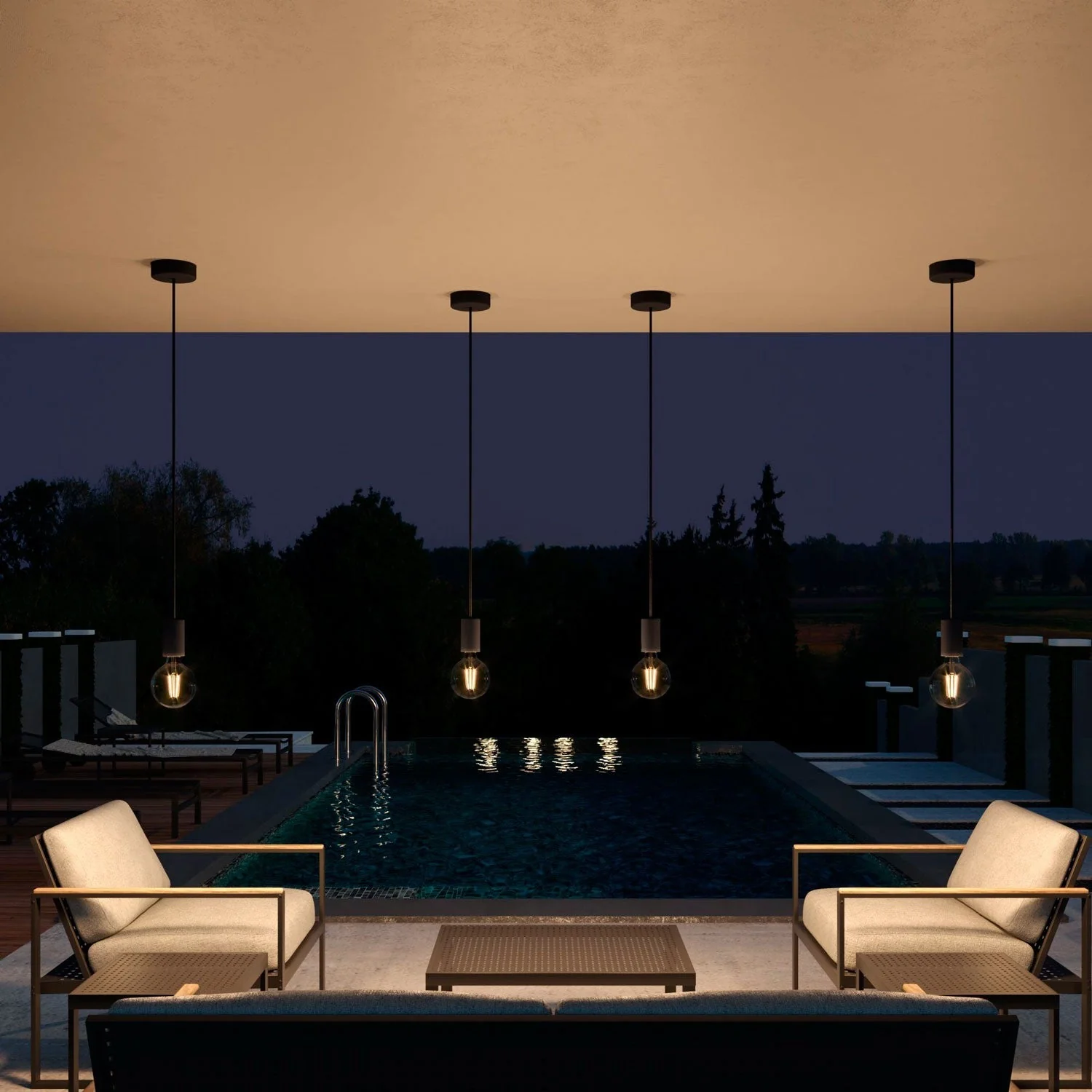 Modulair ELEGANT outdoor lamp with 1.5 m textile cord, ceiling canopy and silicone socket IP65 waterproof - Black - Image 4