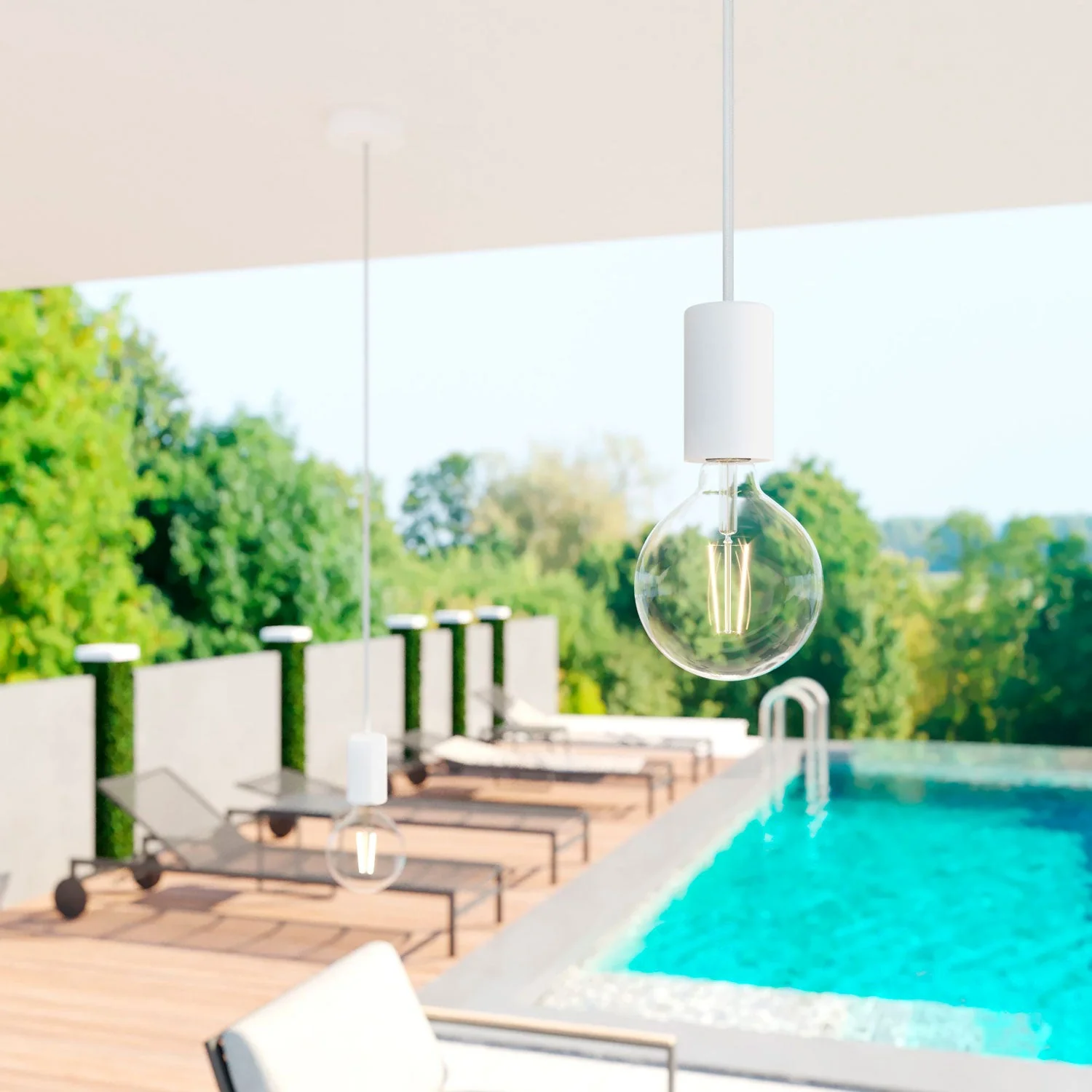 Modulair ELEGANT Outdoor lamp with 1.5 m textile cord, ceiling canopy and silicone socket, IP65 waterproof - White - Image 2