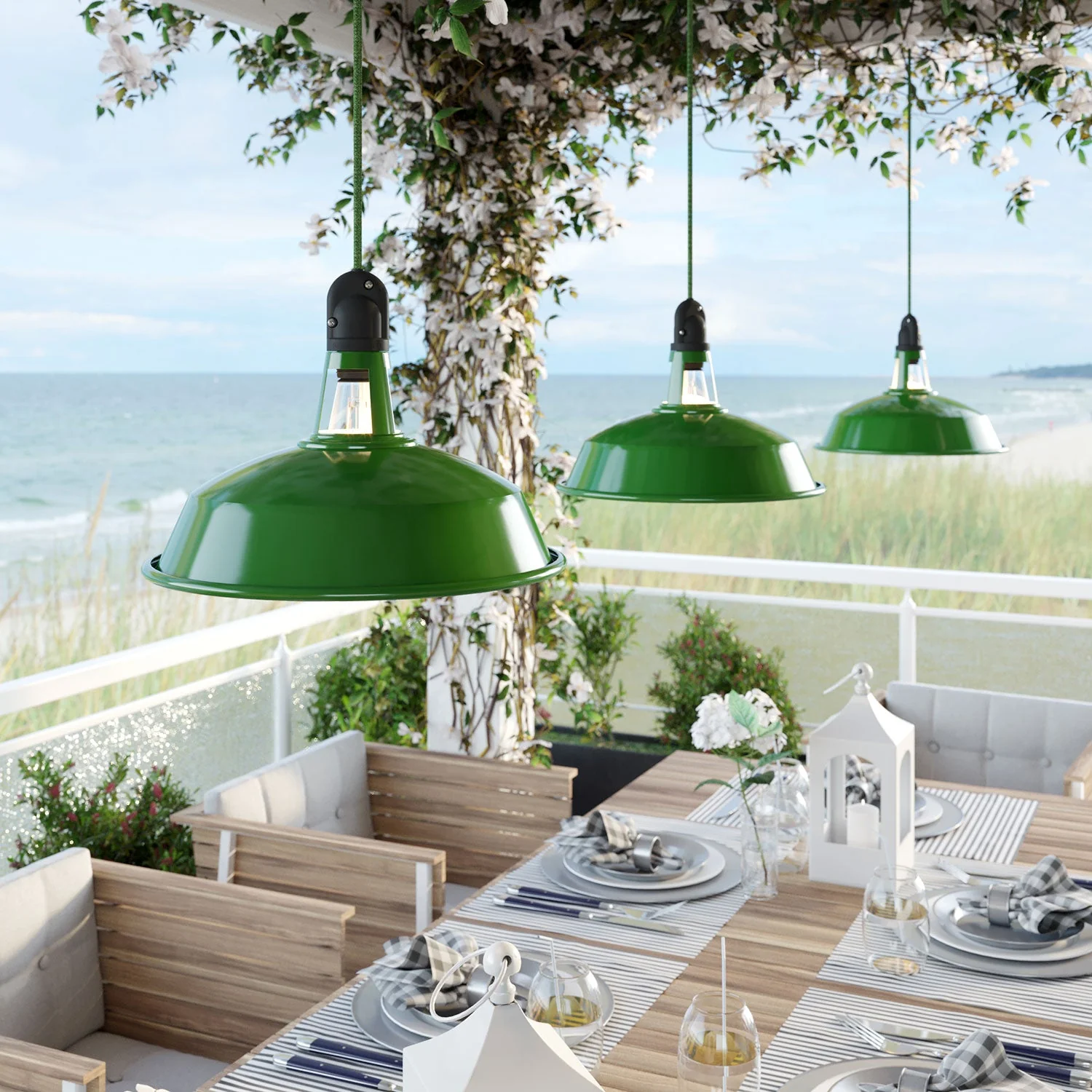 Modulair ELEGANT Outdoor Lamp with lampshade, 5 m cord, silicone ceiling canopy, and IP65 waterproof socket - Green - Image 2