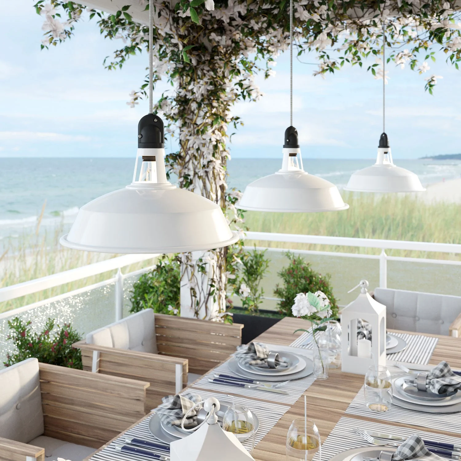 Modulair ELEGANT outdoor lamp with lampshade, 5 m cord, silicone ceiling canopy and IP65 waterproof socket - White - Image 2