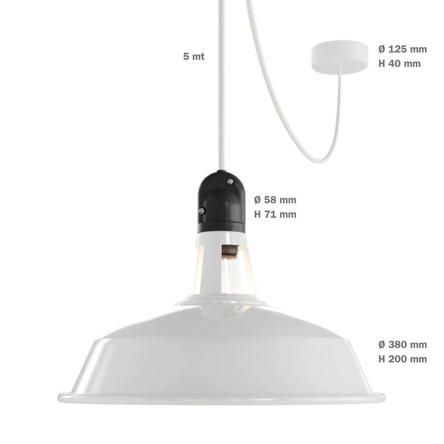 Modulair ELEGANT outdoor lamp with lampshade, 5 m cord, silicone ceiling canopy and IP65 waterproof socket - White - Image 7