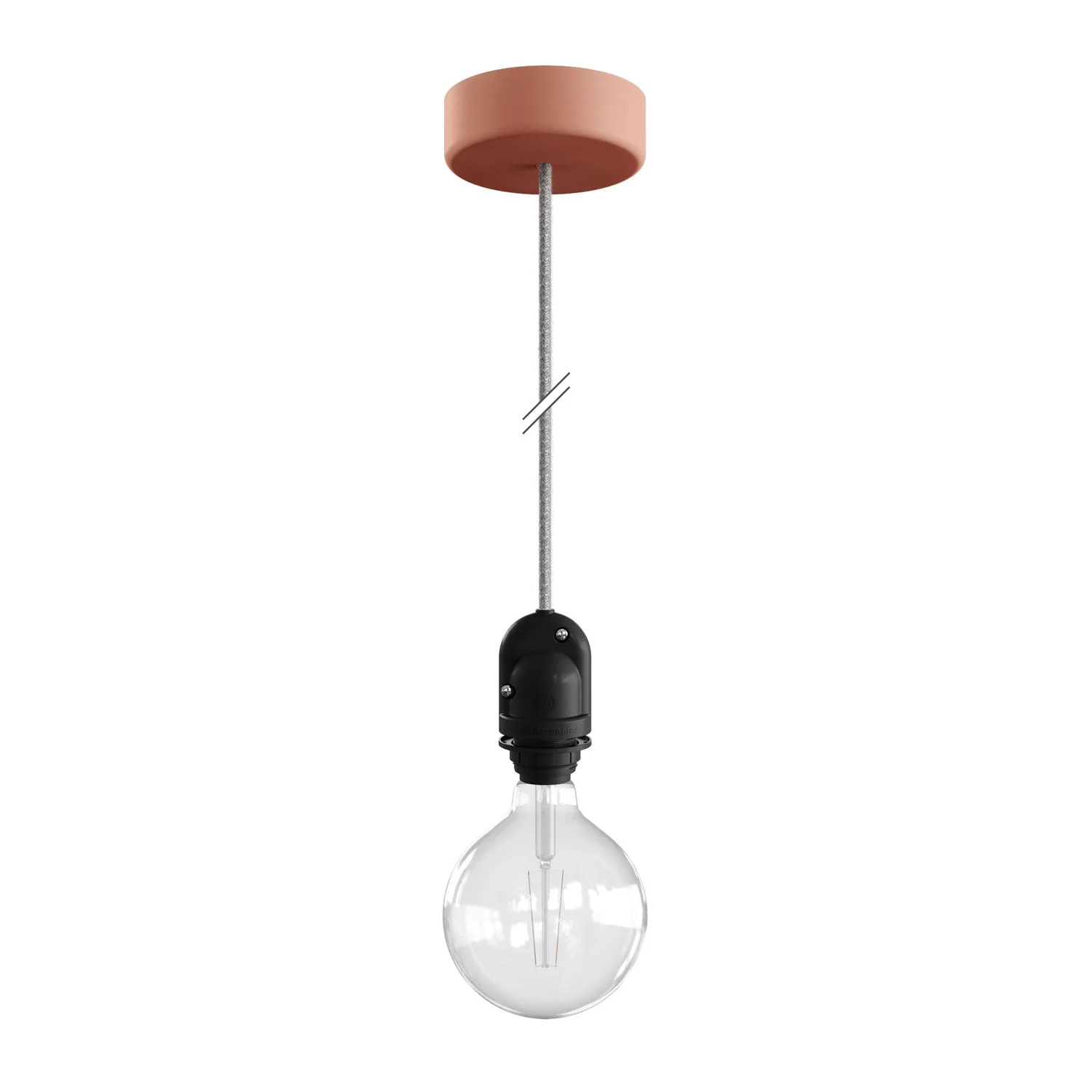 Modulair outdoor lampshade lamp with 1.5 m textile cord, ceiling canopy, and IP65 waterproof socket - Salmon