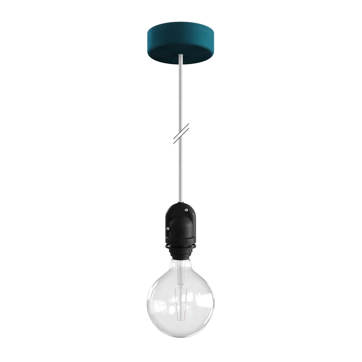Modulair Outdoor lampshade lamp with 1.5 m fabric cord, ceiling canopy, and IP65 waterproof socket - Petrol